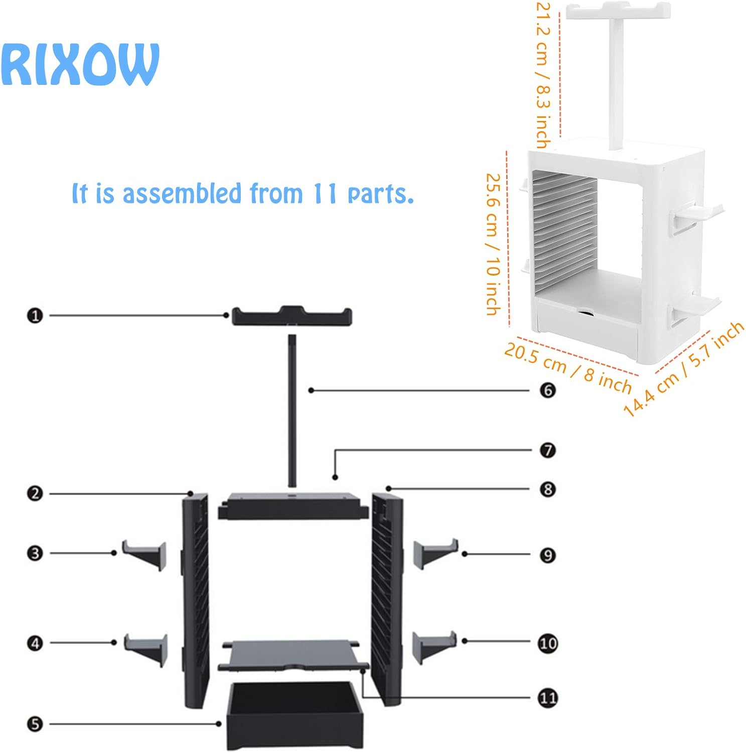Imagen de Soporte Multifuncional de Almacenamiento de Juegos, Rack de Almacenamiento en Disco de 10 Juegos con Cajón, Soporte para Controlador Auricular Compatible con PS5 PS4 Xbox Series, Gris Claro
