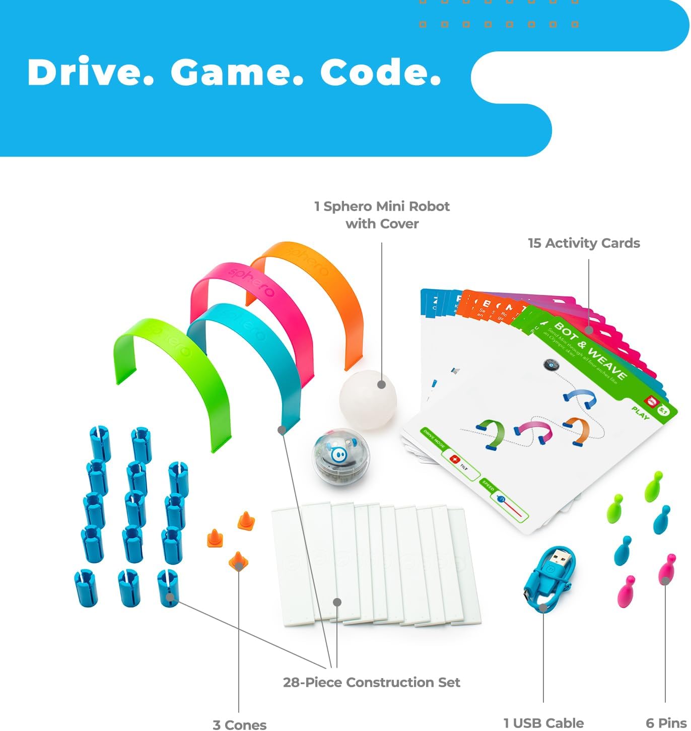 Imagen de Sphero Mini Kit de Actividades Bola robótica controlada por Aplicaciones y Juego de construcción de 55 Piezas de Aprendizaje Stem, Juega, aprende, codifica, a Partir de 5 años