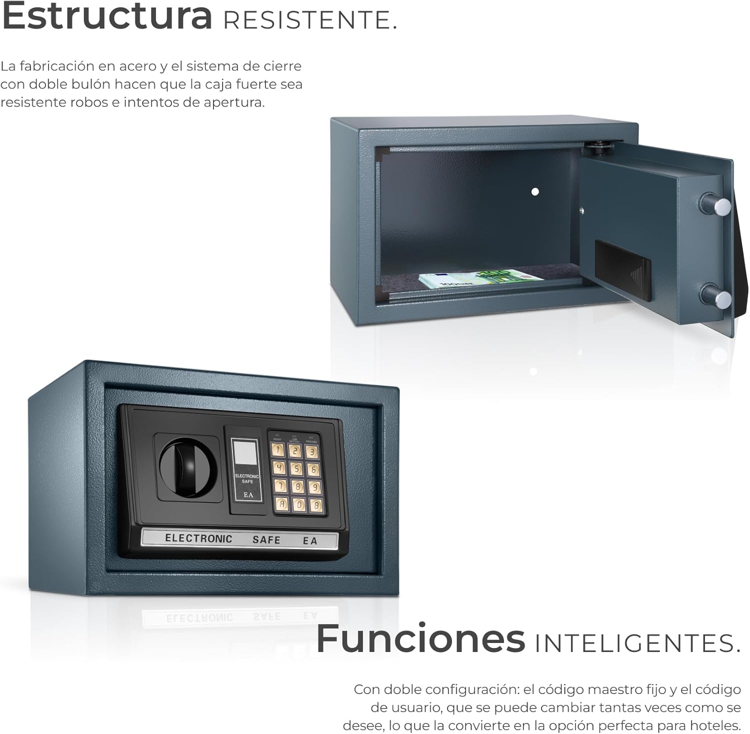 Imagen de tectake® caja fuerte pequeña con cerradura electronica, ideal para dinero, caja fuerte empotrable, cajas fuertes pequeñas, cajas de seguridad - 31 x 22 x 20 cm