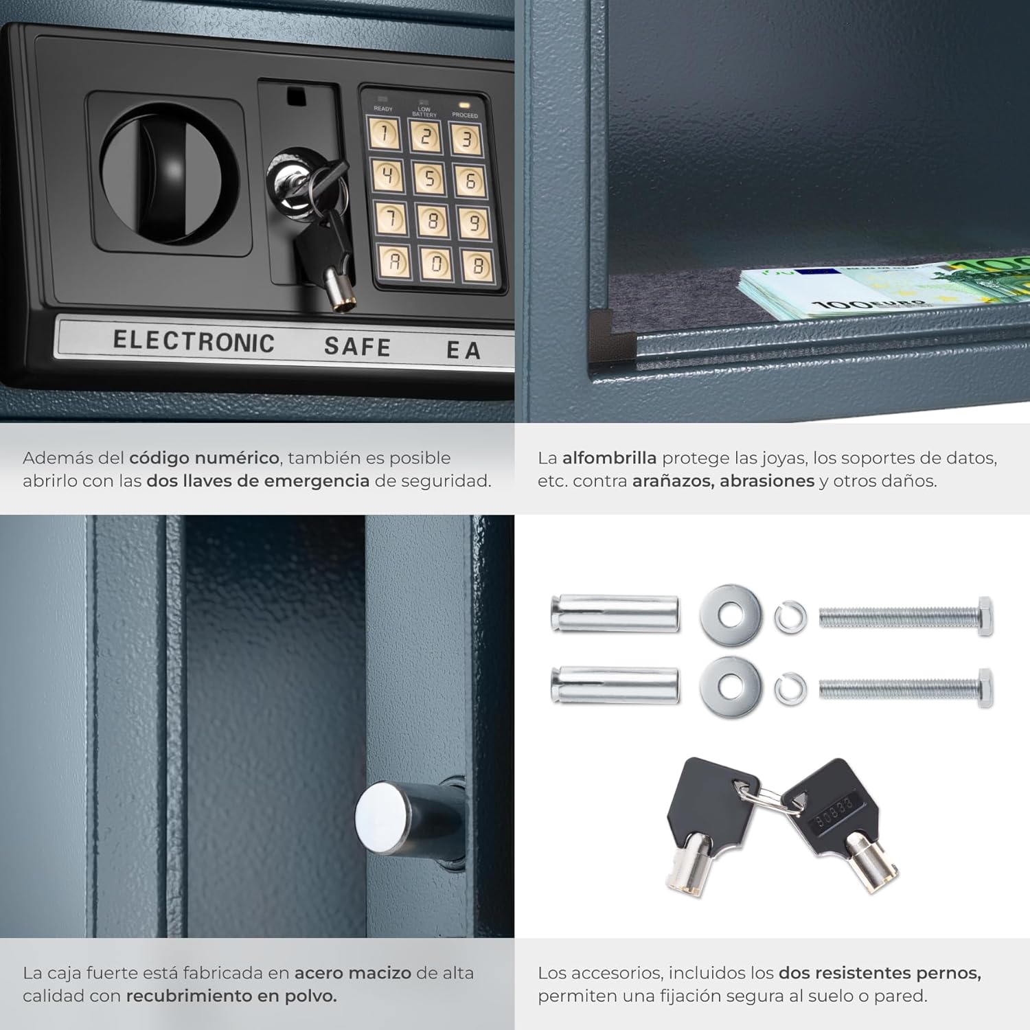 Imagen de tectake® caja fuerte pequeña con cerradura electronica, ideal para dinero, caja fuerte empotrable, cajas fuertes pequeñas, cajas de seguridad - 31 x 22 x 20 cm