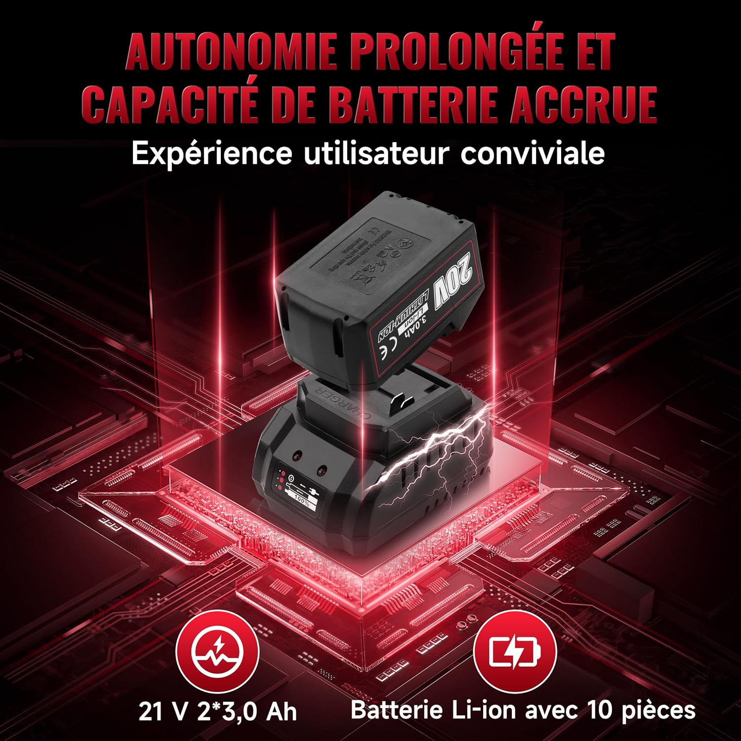 Imagen de TEENO - Llave de impacto, atornillador de impacto inalámbrico, diseño sin escobillas, 320 Nm, con batería de 3,0 Ah, para andamios y tornillos de llantas, juego que incluye 25 accesorios y una batería
