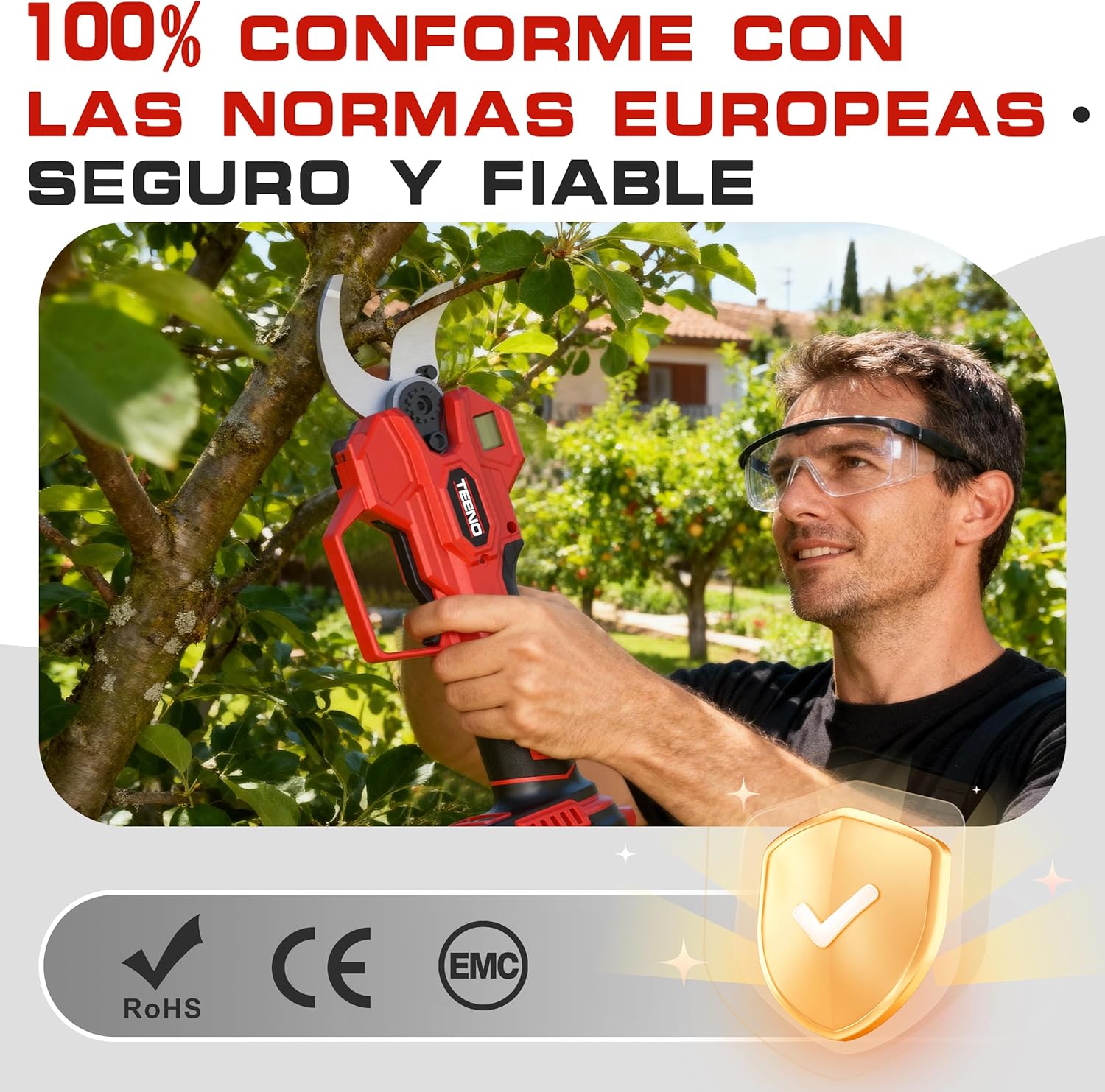 Imagen de TEENO Set Herramientas Jardinería 2 en 1: 6 Pulgadas Mini Motosierra a Batería + Tijeras Podar Eléctrica Inalámbrica 0-40mm, 2 Baterías 4.0 Ah, Cuchillas Acero SK5