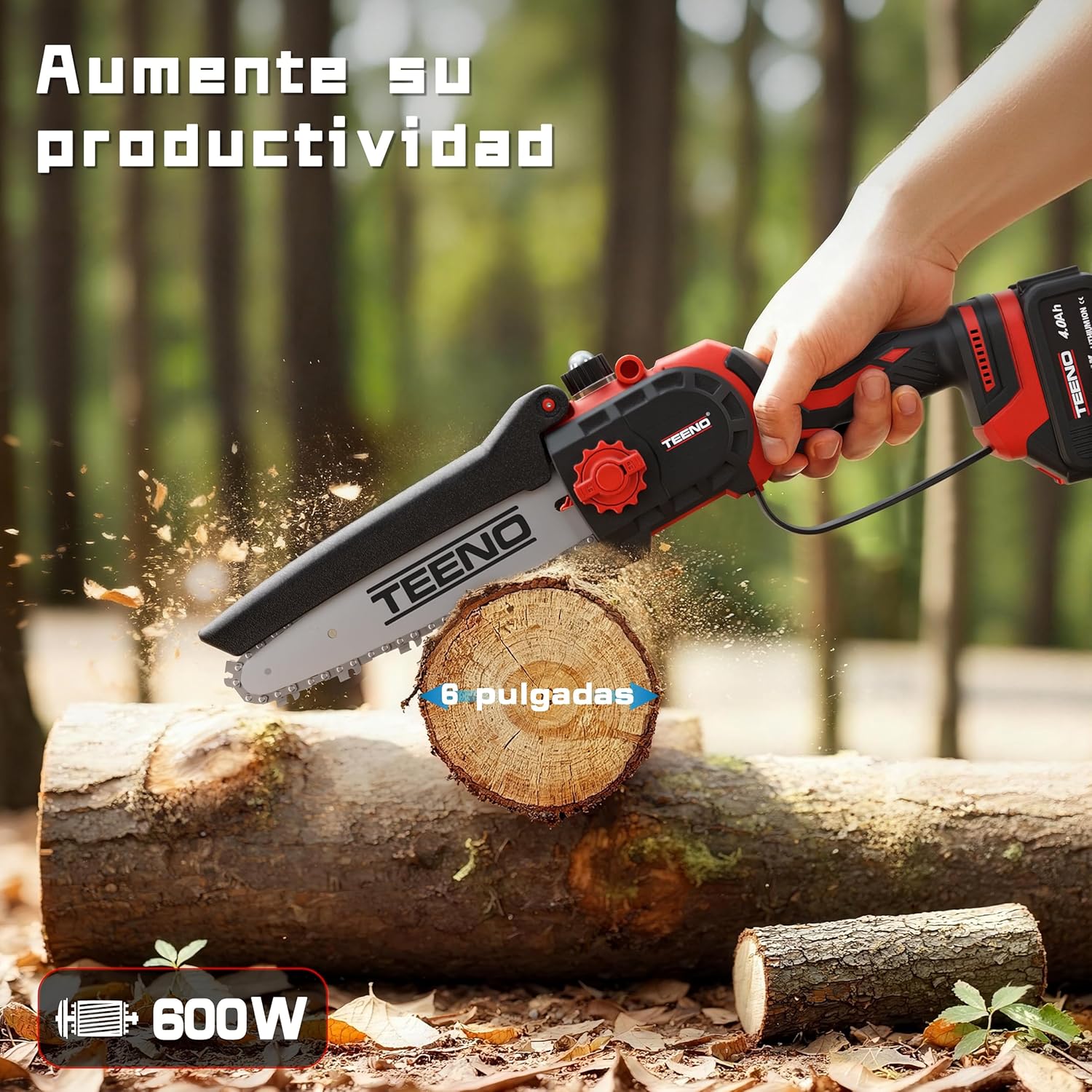Imagen de TEENO Set Herramientas Jardinería 2 en 1: 6 Pulgadas Mini Motosierra a Batería + Tijeras Podar Eléctrica Inalámbrica 0-40mm, 2 Baterías 4.0 Ah, Cuchillas Acero SK5