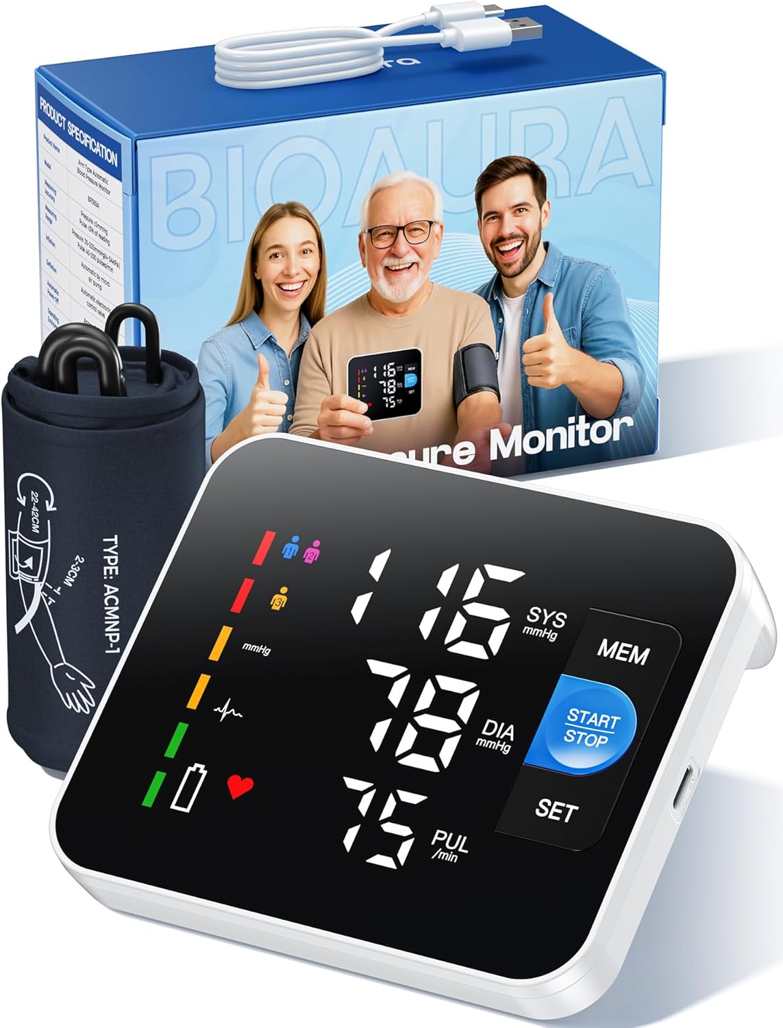 Tensiómetro de Brazo Digital, Pantalla Digital LED
