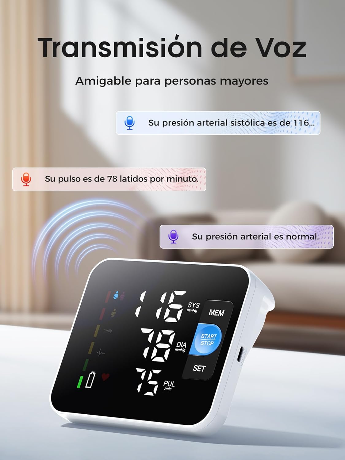 Imagen de Tensiómetro de Brazo Digital, Pantalla Digital LED Medidor Tension Arterial, Blood PresSure Monitor, Se Pueden Registrar 3 x 199 Datos de Usuario, Con Brazalete 22-42cm, Cable de Carga de Tipo-C
