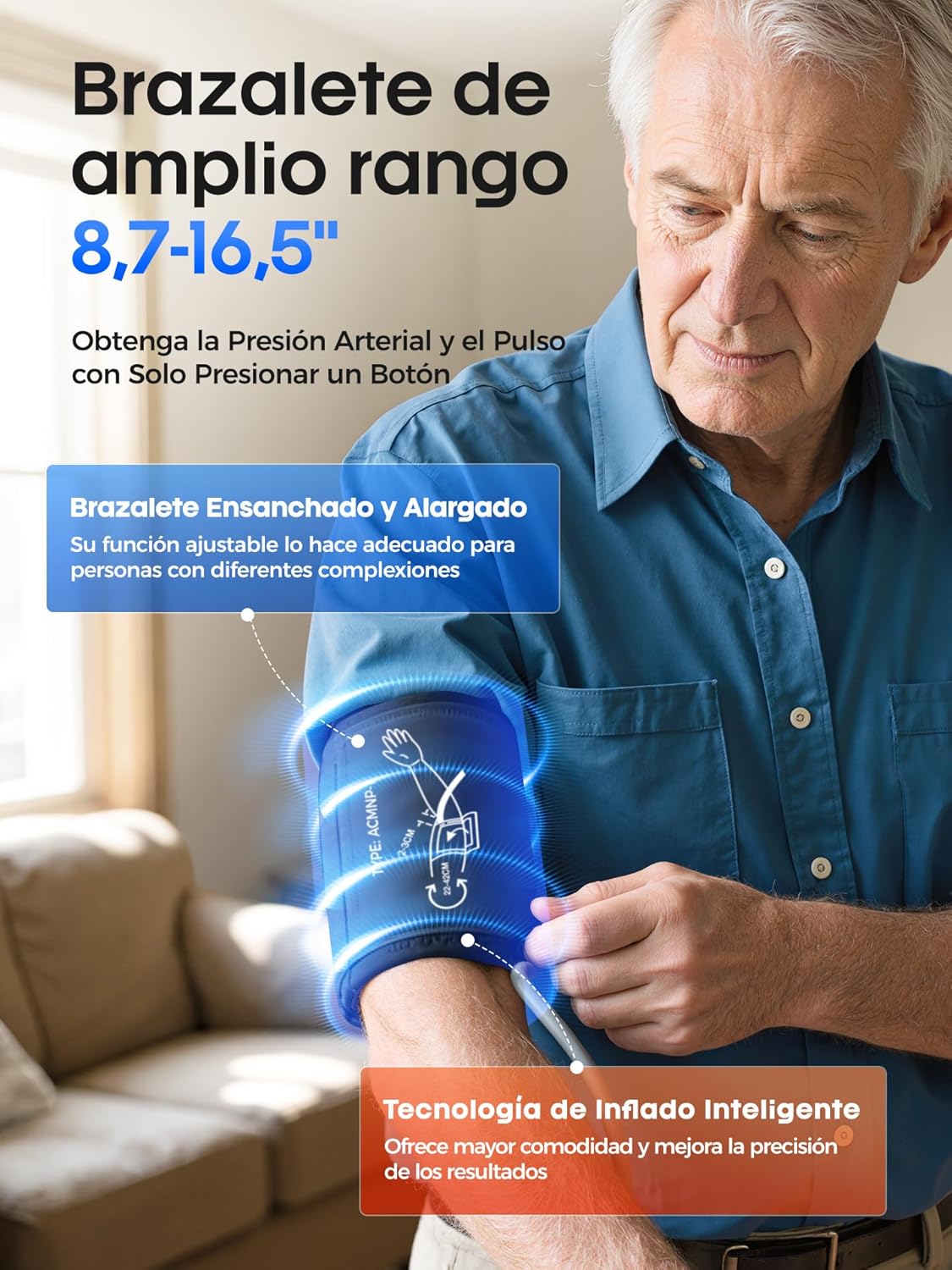 Imagen de Tensiómetro de Brazo Digital, Pantalla Digital LED Medidor Tension Arterial, Blood PresSure Monitor, Se Pueden Registrar 3 x 199 Datos de Usuario, Con Brazalete 22-42cm, Cable de Carga de Tipo-C