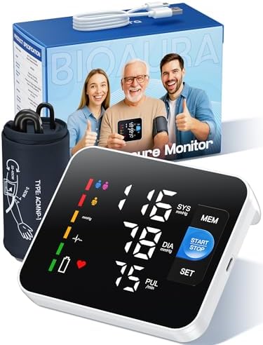 Imagen de Tensiómetro de Brazo Digital, Pantalla Digital LED Medidor Tension Arterial, Blood PresSure Monitor, Se Pueden Registrar 3 x 199 Datos de Usuario, Con Brazalete 22-42cm, Cable de Carga de Tipo-C