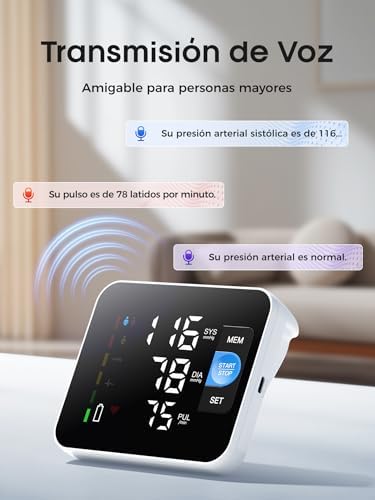 Imagen de Tensiómetro de Brazo Digital, Pantalla Digital LED Medidor Tension Arterial, Blood PresSure Monitor, Se Pueden Registrar 3 x 199 Datos de Usuario, Con Brazalete 22-42cm, Cable de Carga de Tipo-C