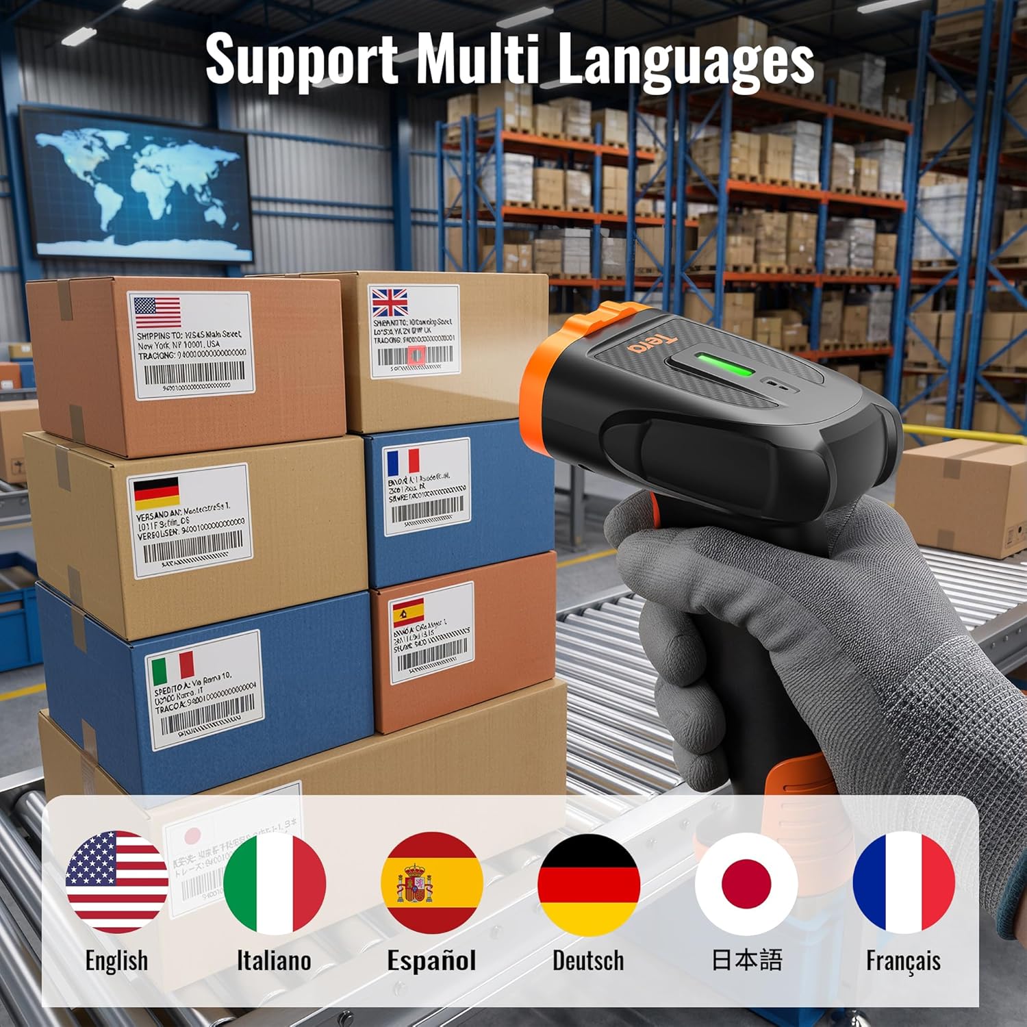 Imagen de Tera Escáner de códigos de Barras 1D 2D QR con Bluetooth: batería de polímero de Litio 2200 mAh 2.4G inalámbrico y USB Cable escáner Manual CMOS Global Shutter para POS almacén Comercio Oficina D5300