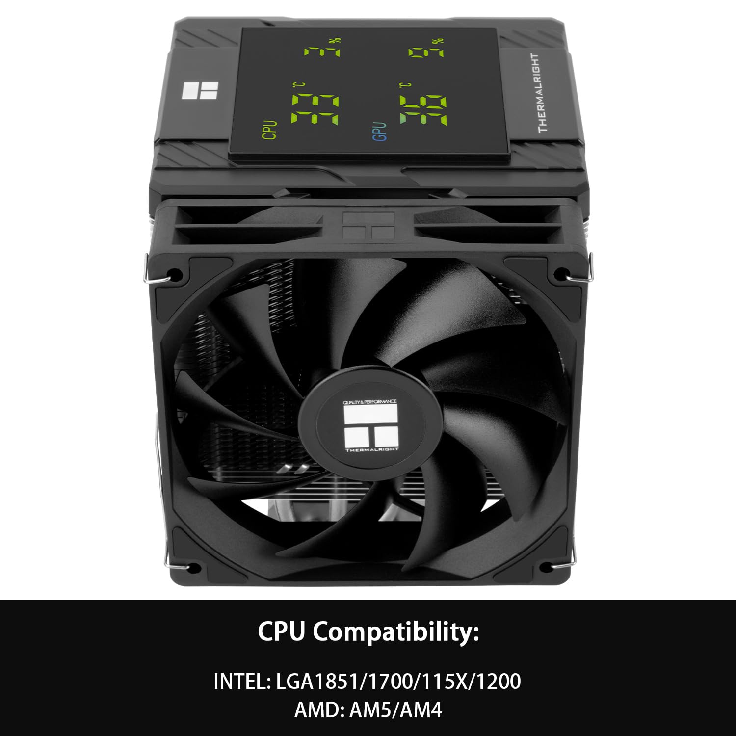 Imagen de Thermalright Assassin 120 Digital Black - Refrigerador de CPU con torre doble y ventiladores dobles, pantalla digital AM4/AM5, Intel LGA1851/1700/115X/1200