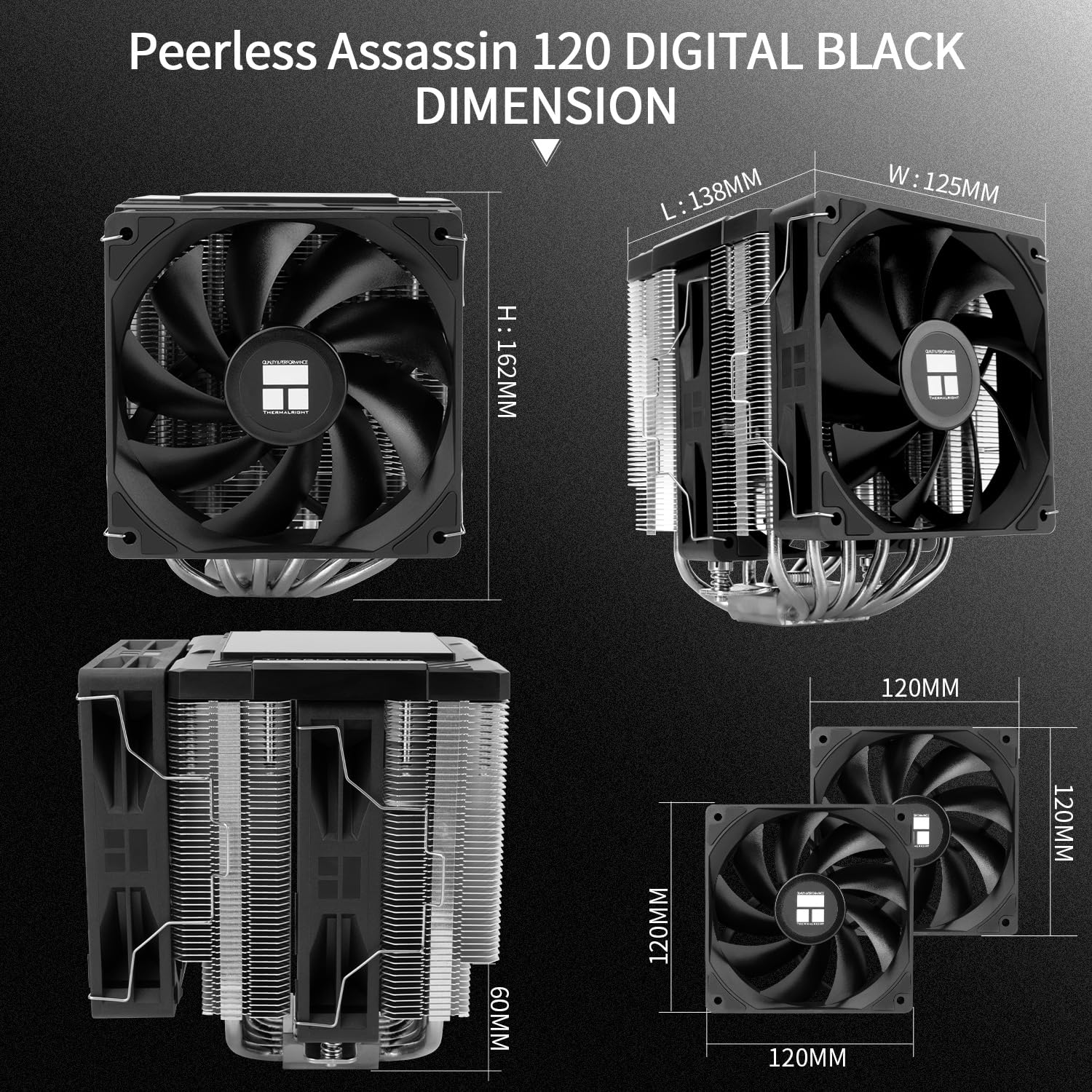 Imagen de Thermalright Assassin 120 Digital Black - Refrigerador de CPU con torre doble y ventiladores dobles, pantalla digital AM4/AM5, Intel LGA1851/1700/115X/1200