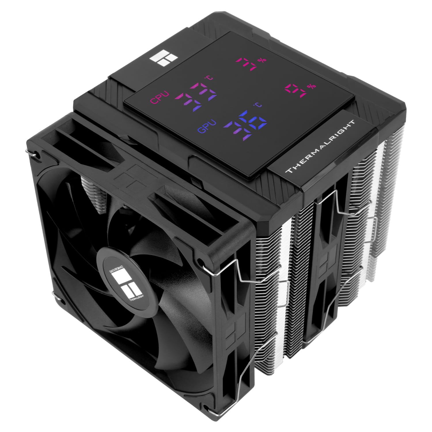 Imagen de Thermalright Assassin 120 Digital Black - Refrigerador de CPU con torre doble y ventiladores dobles, pantalla digital AM4/AM5, Intel LGA1851/1700/115X/1200