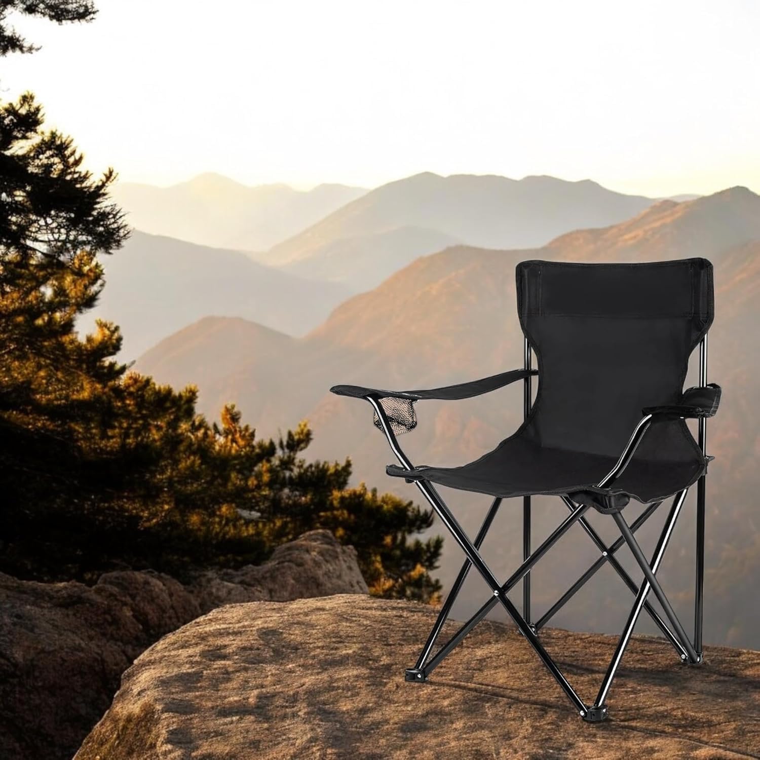 Imagen de TIENDA EURASIA - Silla Playa Plegable o Camping con Funda de Transporte | Pack 2 Ud | Estructura de Acero Resistente | Asiento de Lona Impermeable | Negro | Medidas 50x50x80 cm