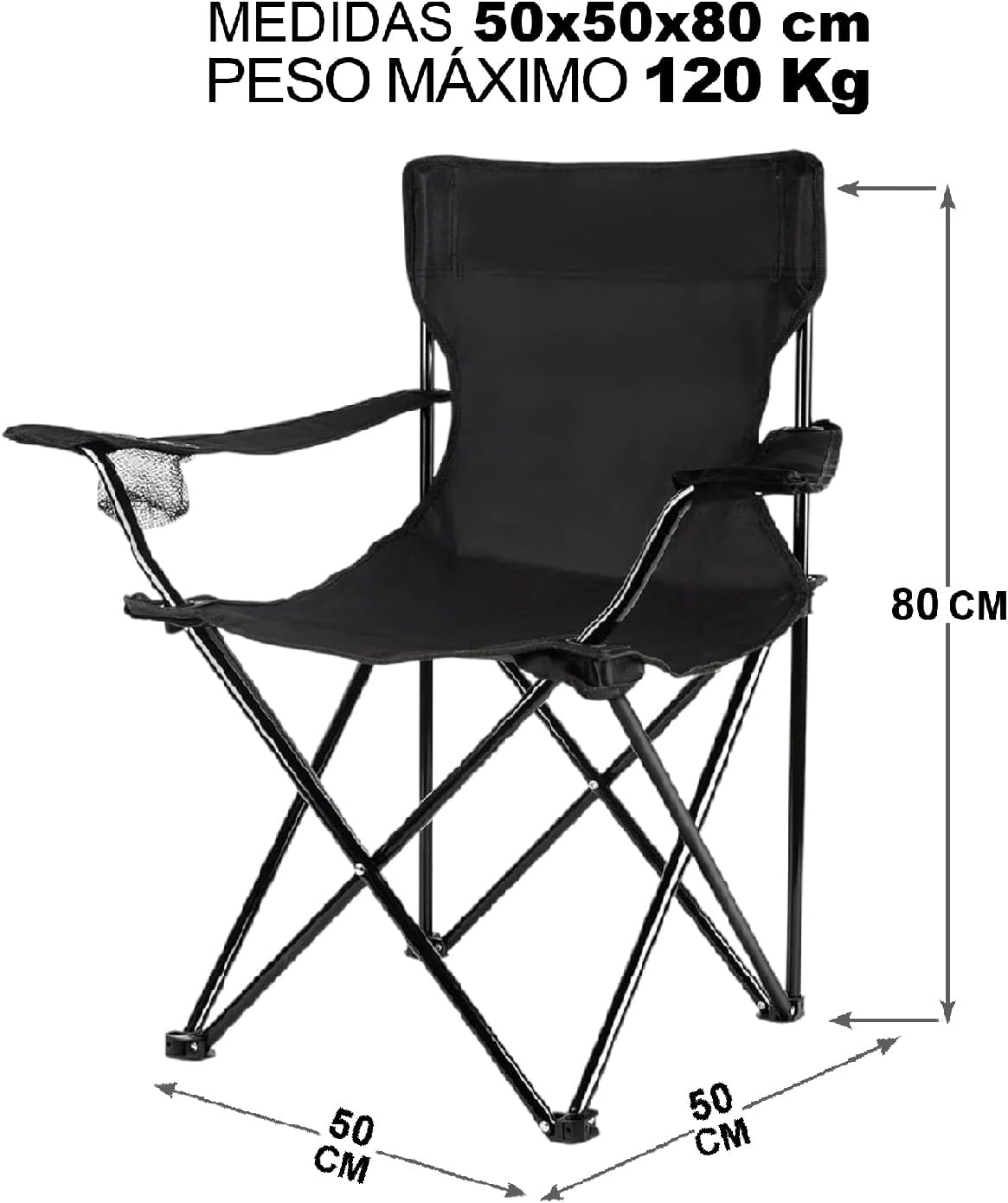 Imagen de TIENDA EURASIA - Silla Playa Plegable o Camping con Funda de Transporte | Pack 2 Ud | Estructura de Acero Resistente | Asiento de Lona Impermeable | Negro | Medidas 50x50x80 cm