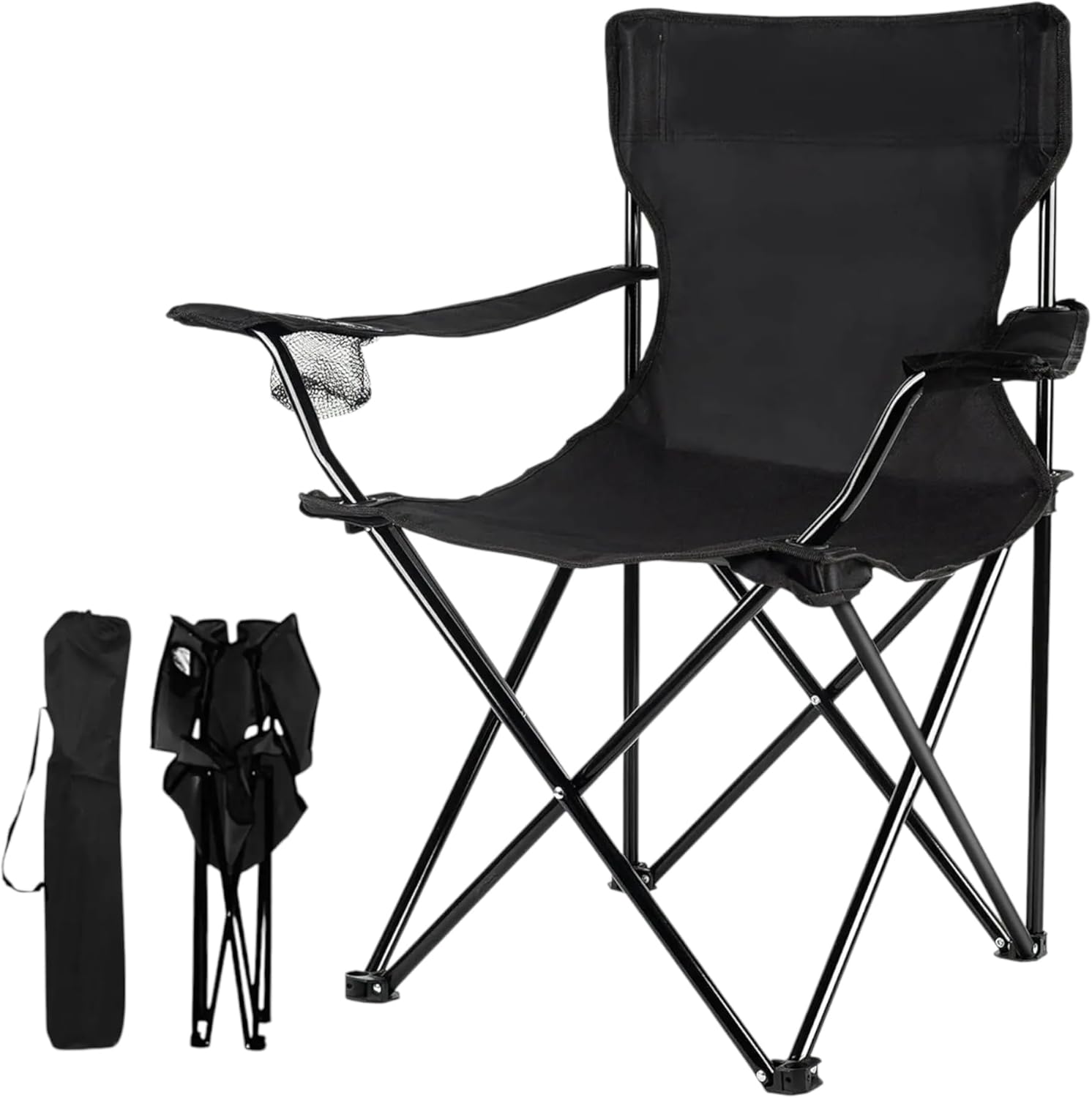 Imagen de TIENDA EURASIA - Silla Playa Plegable o Camping con Funda de Transporte | Pack 2 Ud | Estructura de Acero Resistente | Asiento de Lona Impermeable | Negro | Medidas 50x50x80 cm