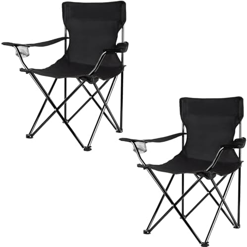 Imagen de TIENDA EURASIA - Silla Playa Plegable o Camping con Funda de Transporte | Pack 2 Ud | Estructura de Acero Resistente | Asiento de Lona Impermeable | Negro | Medidas 50x50x80 cm