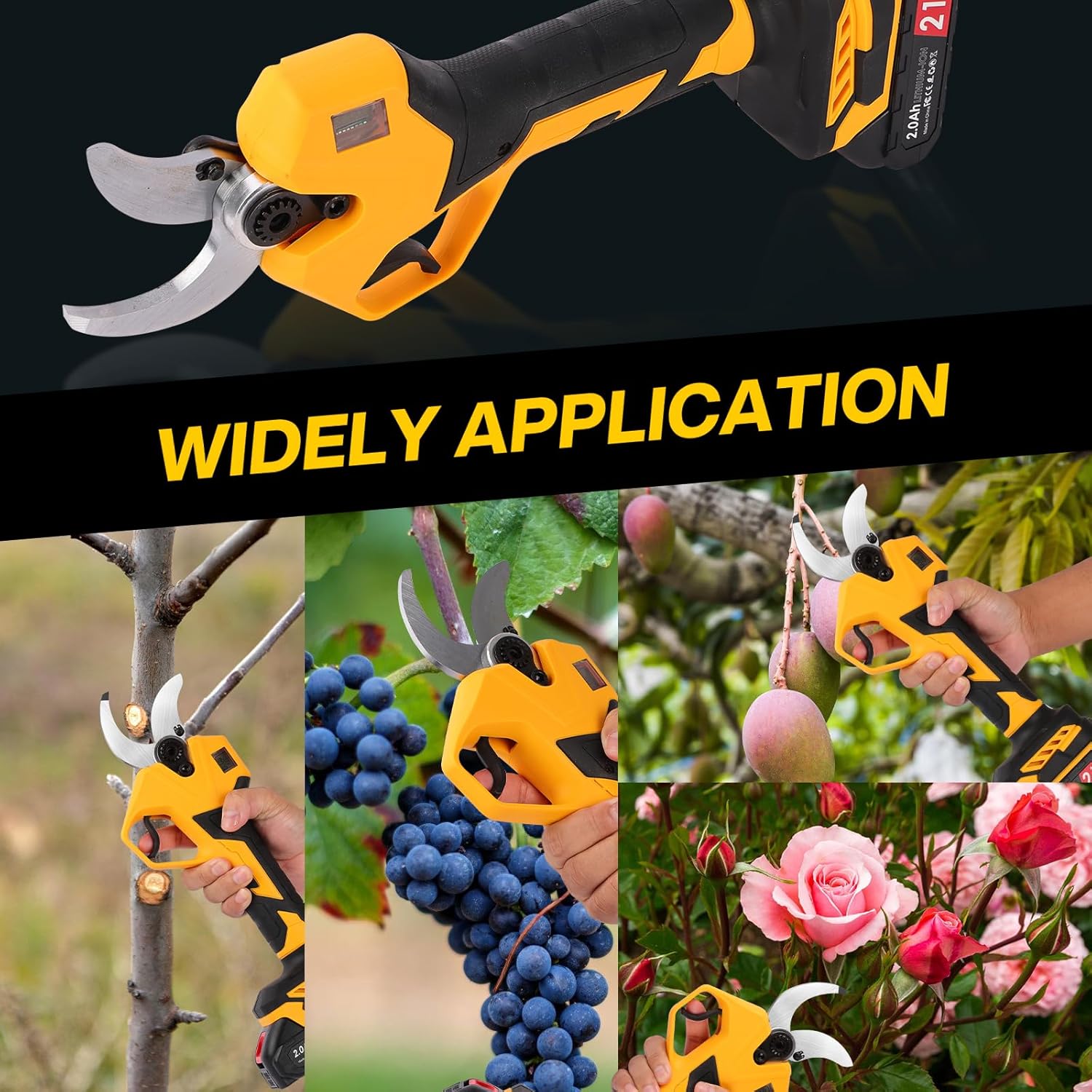 Imagen de Tijeras de podar eléctricas de 45 mm: tijeras de podar con batería con 2 baterías de 2000 mAh, recortadora de césped con pantalla digital para jardinería, arbustos, vides, olivos y agricultura