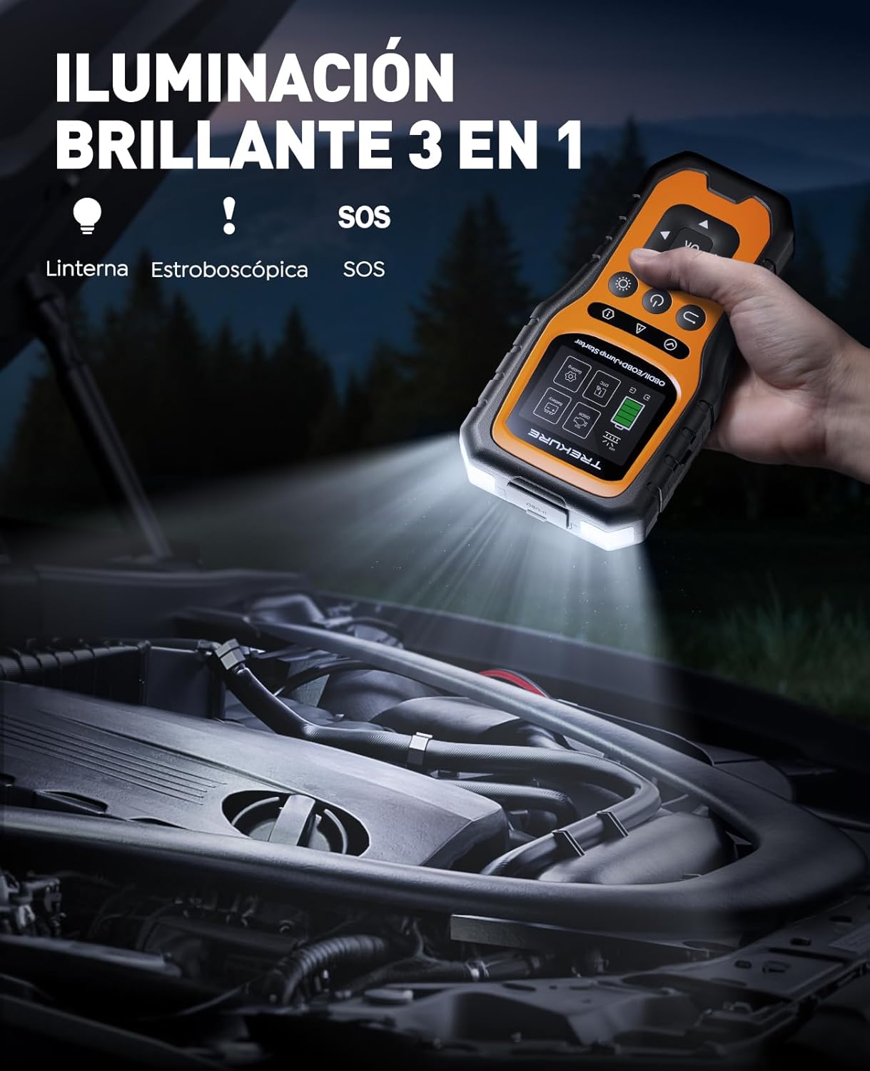 Imagen de TREKURE Arrancador de Baterías de Coche 6000A con OBD2 Diagnosis Coche, Arrancador de Coches Portátil con Función de Arranque Forzado, Prueba de Batería, Pantalla Grande(para All Gas o 10L Diesel)