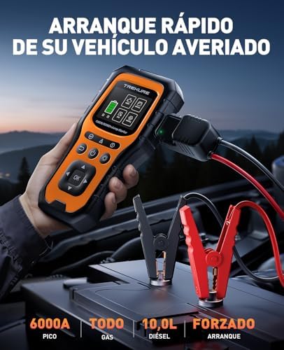 Imagen de TREKURE Arrancador de Baterías de Coche 6000A con OBD2 Diagnosis Coche, Arrancador de Coches Portátil con Función de Arranque Forzado, Prueba de Batería, Pantalla Grande(para All Gas o 10L Diesel)
