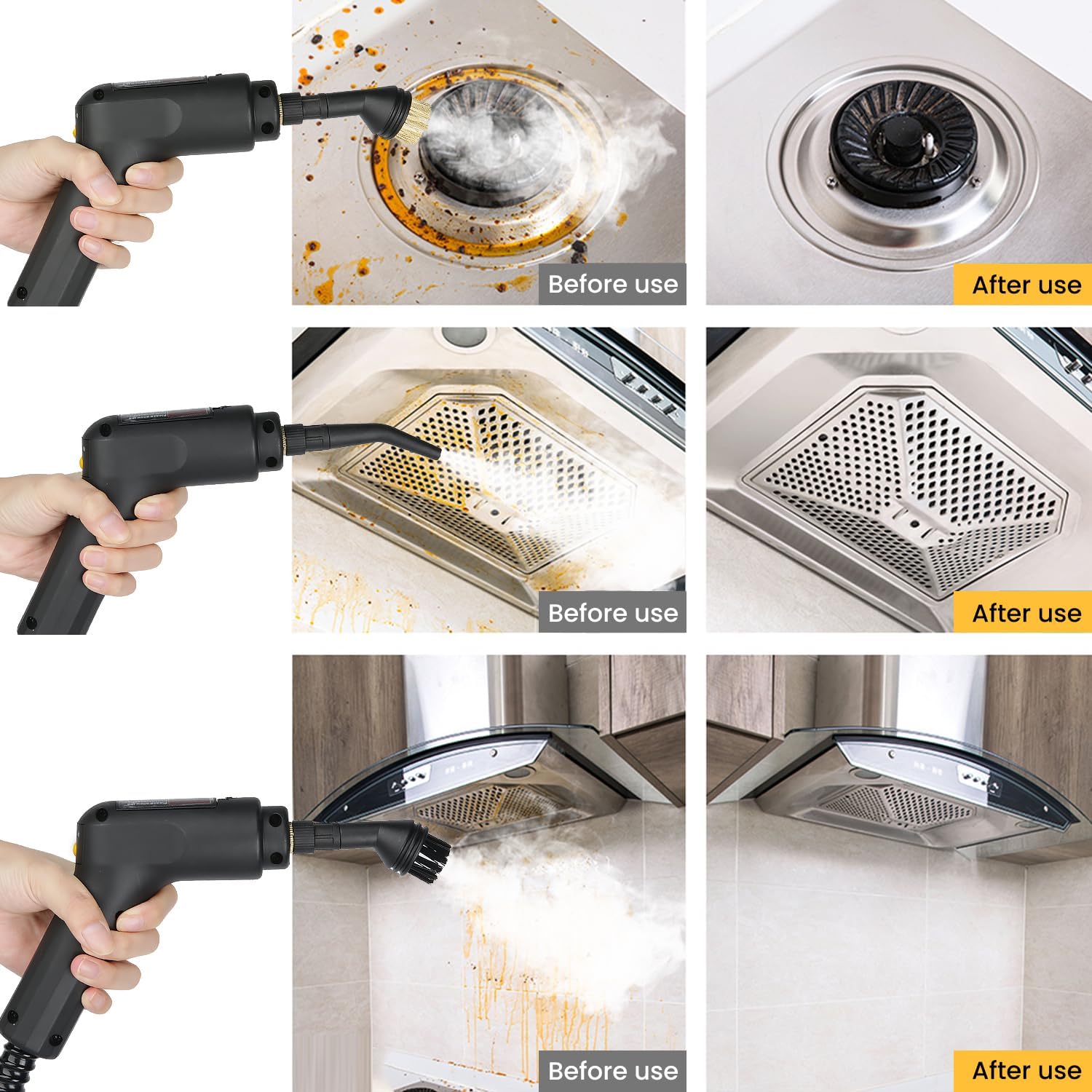 Imagen de Vaporeta Limpieza Hogar 2500W, Depósito de Agua 1600ML, Mango Regulable en 3 Niveles, Alta Temperatura 105℃ y Presión 3Bar, Calentamiento Rápido 15s, 10 Accesorios, para Coche, Cocina (Negro)