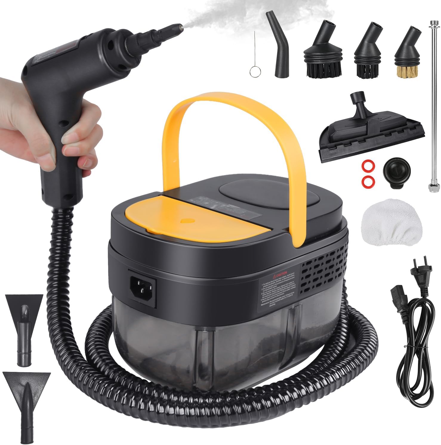 Imagen de Vaporeta Limpieza Hogar 2500W, Depósito de Agua 1600ML, Mango Regulable en 3 Niveles, Alta Temperatura 105℃ y Presión 3Bar, Calentamiento Rápido 15s, 10 Accesorios, para Coche, Cocina (Negro)