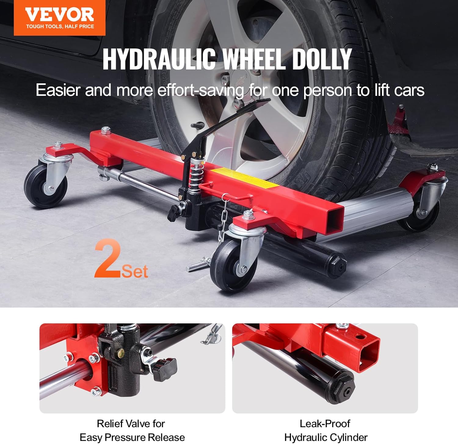 Imagen de VEVOR Carro de Manipulación de Automóviles Carga de 680 kg 2 Piezas, Carro Hidráulico para Desplazamiento de Automóviles con Ruedas para Posicionamiento de Vehículos, Camiones, Remolques