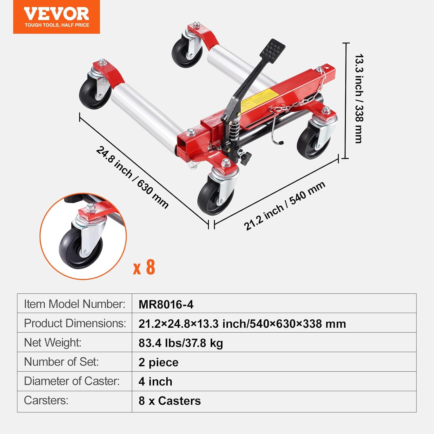 Imagen de VEVOR Carro de Manipulación de Automóviles Carga de 680 kg 2 Piezas, Carro Hidráulico para Desplazamiento de Automóviles con Ruedas para Posicionamiento de Vehículos, Camiones, Remolques