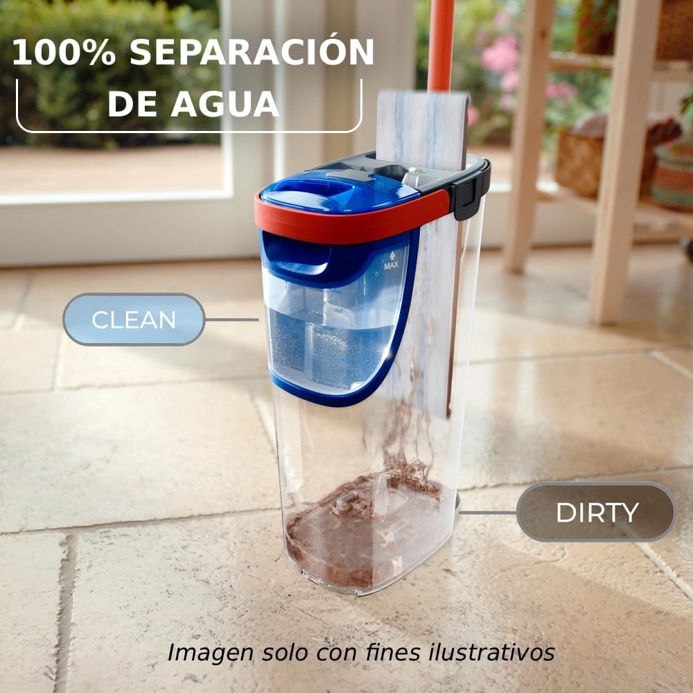 Imagen de Vileda H2Pro Sistema de mopa Plana | Separación de Agua Limpia y Sucia | Manejo con una Sola Mano | Almacenamiento Compacto | Palo ergonómico | Microfibra de Alta absorción | Color Gris y Azul