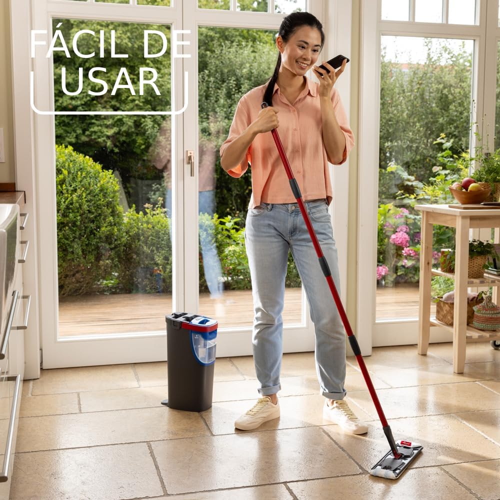 Imagen de Vileda H2Pro Sistema de mopa Plana | Separación de Agua Limpia y Sucia | Manejo con una Sola Mano | Almacenamiento Compacto | Palo ergonómico | Microfibra de Alta absorción | Color Gris y Azul