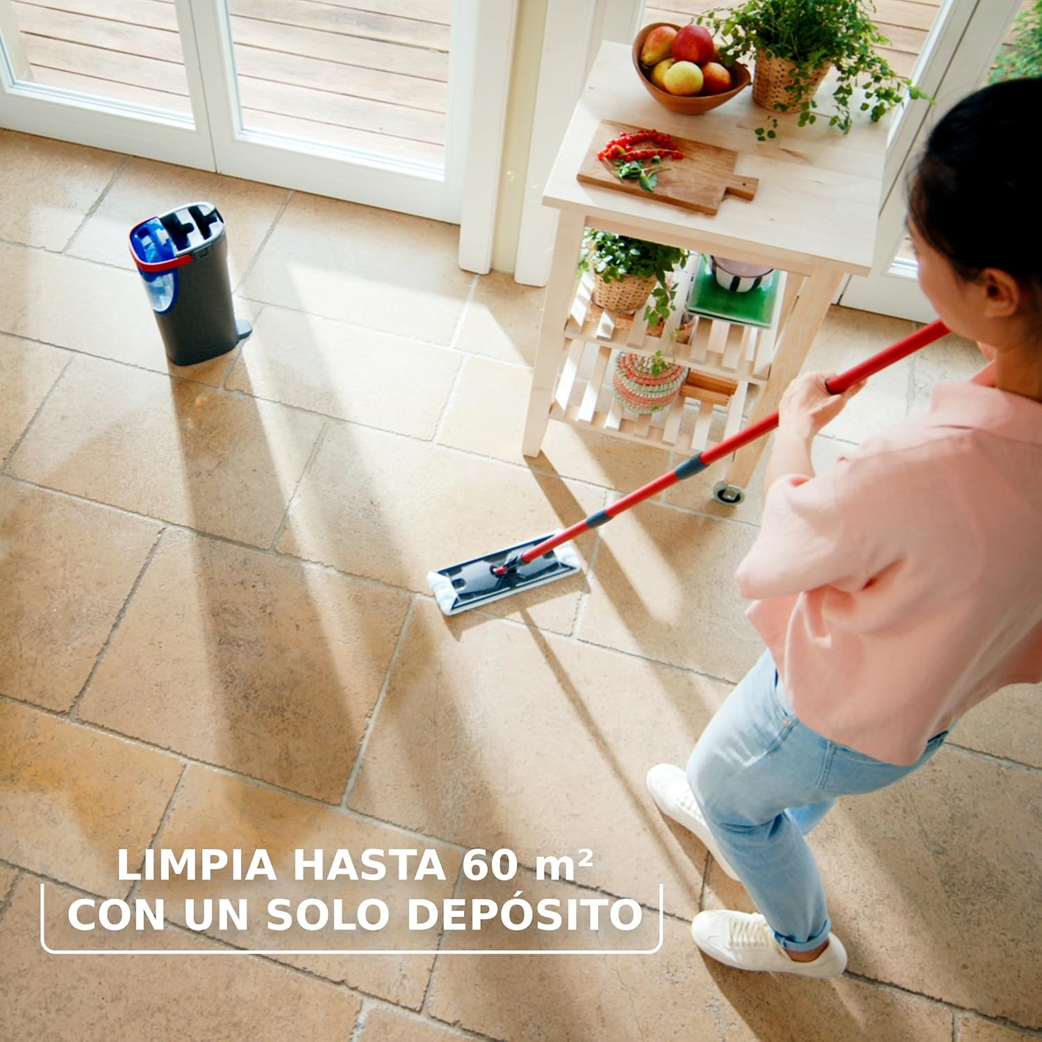 Imagen de Vileda H2Pro Sistema de mopa Plana | Separación de Agua Limpia y Sucia | Manejo con una Sola Mano | Almacenamiento Compacto | Palo ergonómico | Microfibra de Alta absorción | Color Gris y Azul