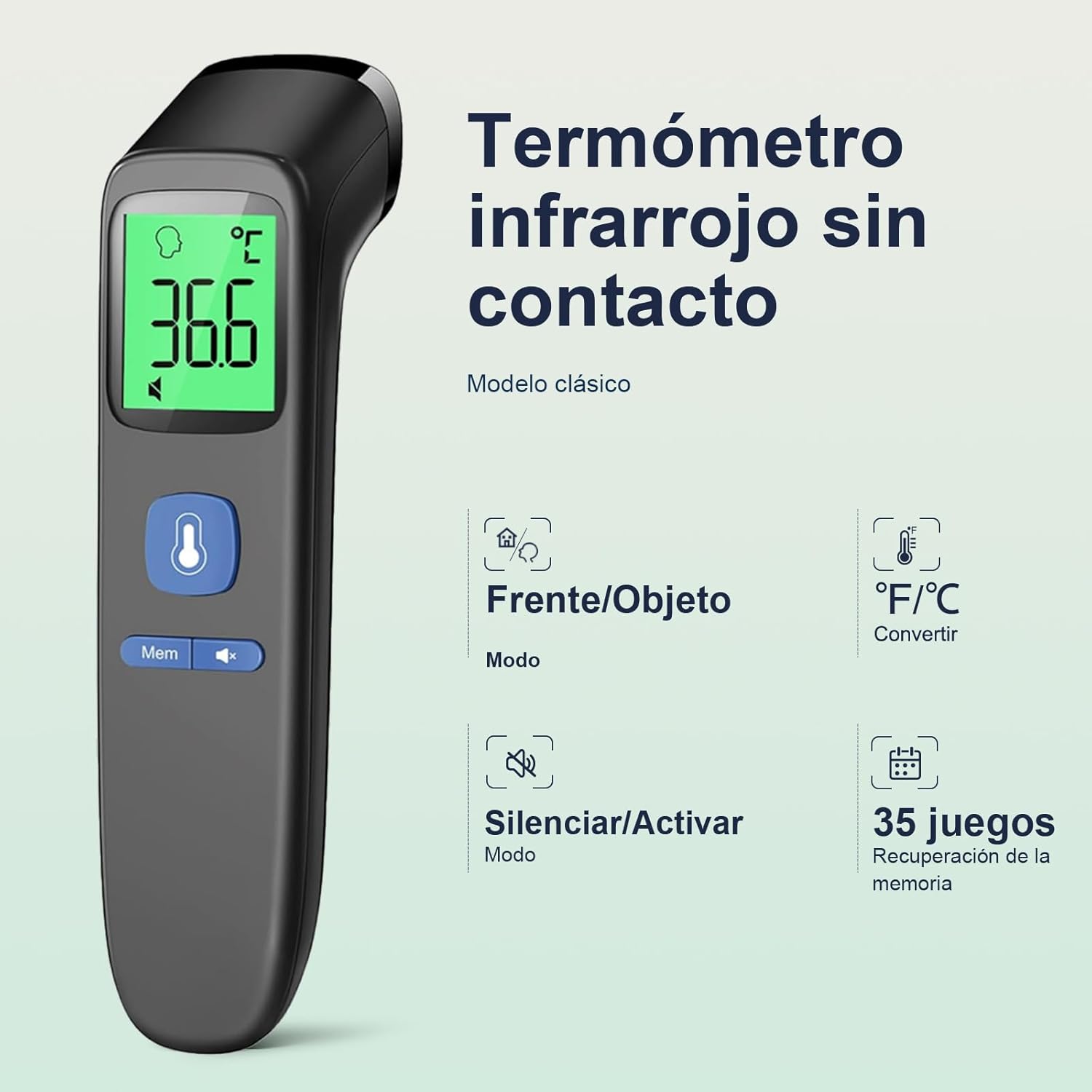 Imagen de Viproud Termometro digital Termómetro Frente Infrarrojo sin Contacto, Médico Termometros pantalla Retroiluminada de Tres Colores,Con mediciones precisas instantáneas, Alarma de fiebre(azul negruzco)