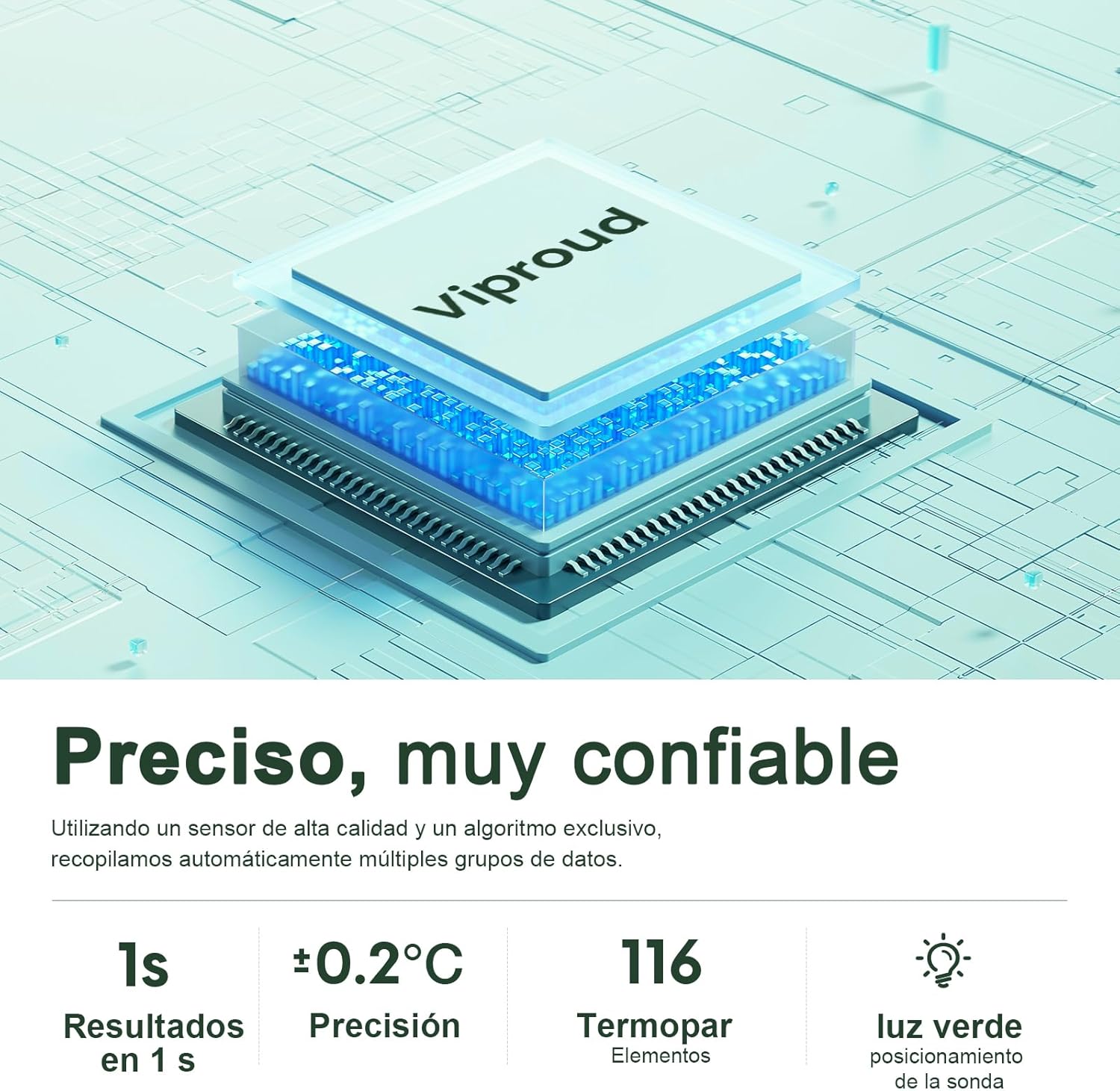 Imagen de Viproud Termometro digital Termómetro Frente Infrarrojo sin Contacto, Médico Termometros pantalla Retroiluminada de Tres Colores,Con mediciones precisas instantáneas, Alarma de fiebre(azul negruzco)