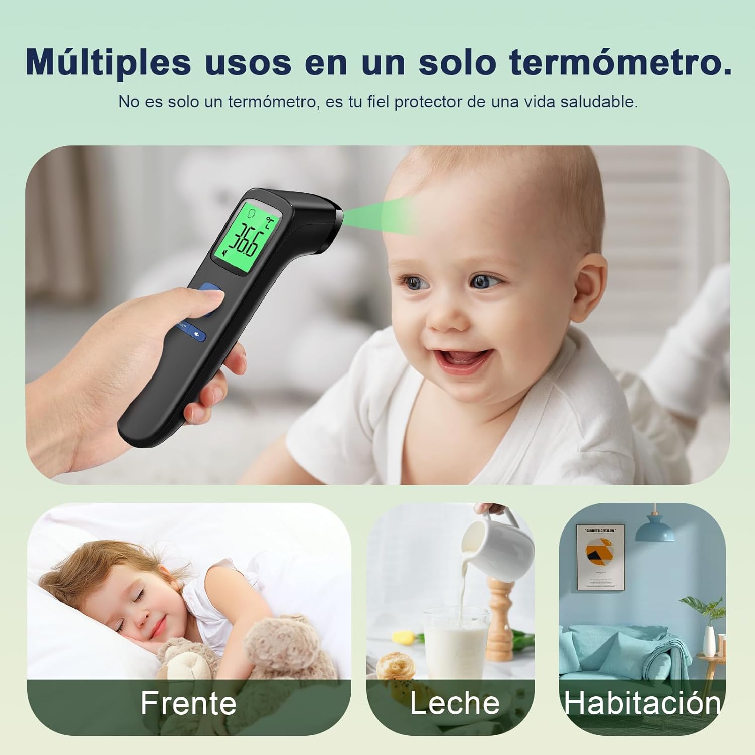 Imagen de Viproud Termometro digital Termómetro Frente Infrarrojo sin Contacto, Médico Termometros pantalla Retroiluminada de Tres Colores,Con mediciones precisas instantáneas, Alarma de fiebre(azul negruzco)