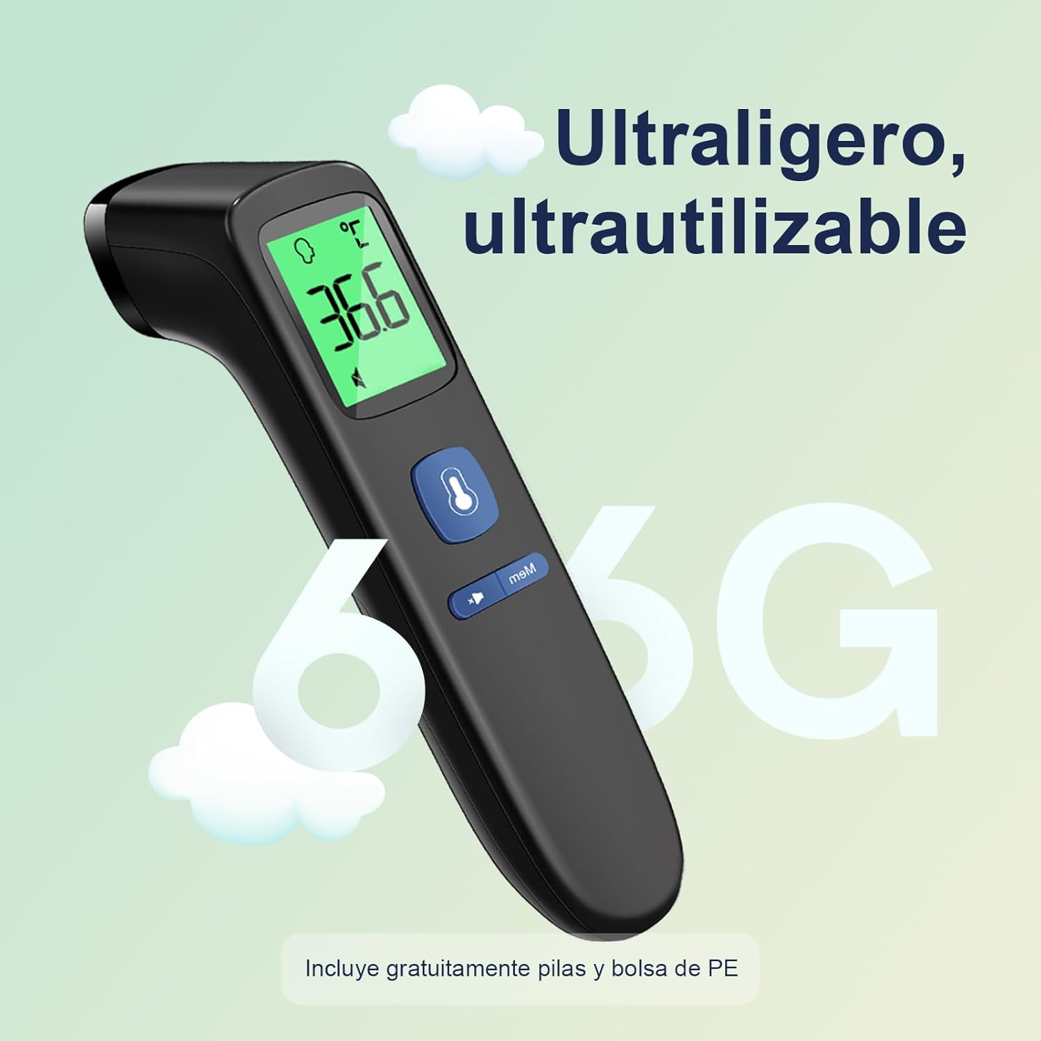Imagen de Viproud Termometro digital Termómetro Frente Infrarrojo sin Contacto, Médico Termometros pantalla Retroiluminada de Tres Colores,Con mediciones precisas instantáneas, Alarma de fiebre(azul negruzco)