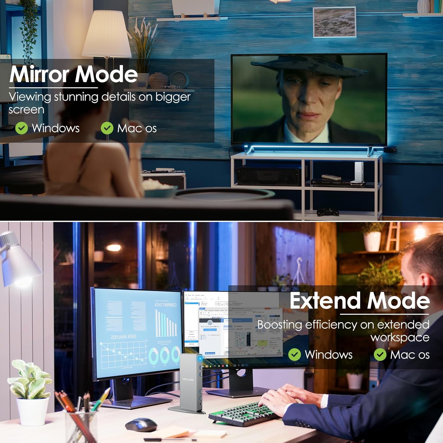 Imagen de WAVLINK Ultra HD/5K USB 3.0 & USB C Universal Docking Station, 2 x 5k Display Port DP Puerto，2 x 4k HDMI, Gigabit Ethernet, Puerto Audio+Micrófono,4 Puertos USB3.0, 2 Puertos USB C, Cables USB 3.0/C