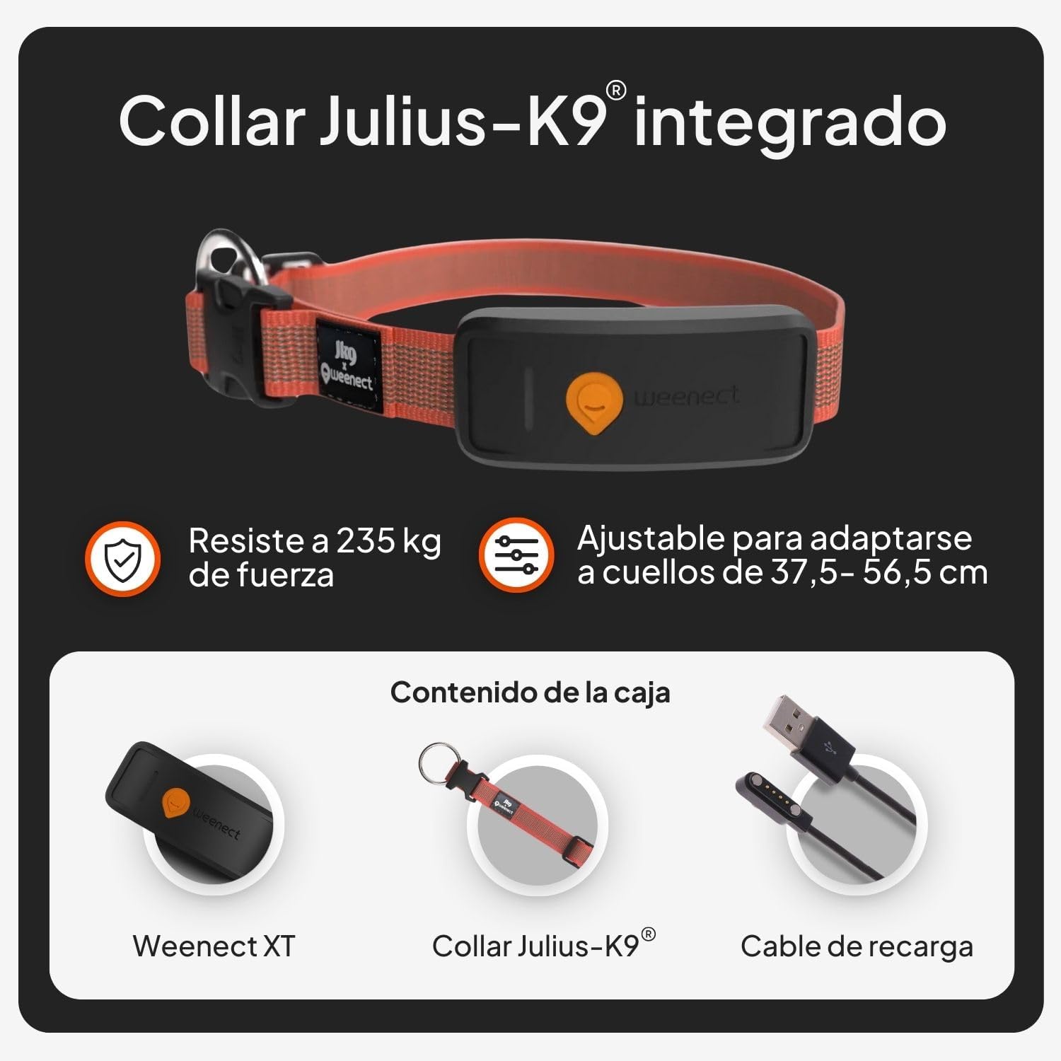 Imagen de Weenect Dog XT - Nuevo Collar GPS para Perros | Antena XL | Impermeable | Collar Rojo Ultra-Resistente Integrado Julius-K9 | Garantía de por Vida | Suscripción requerida