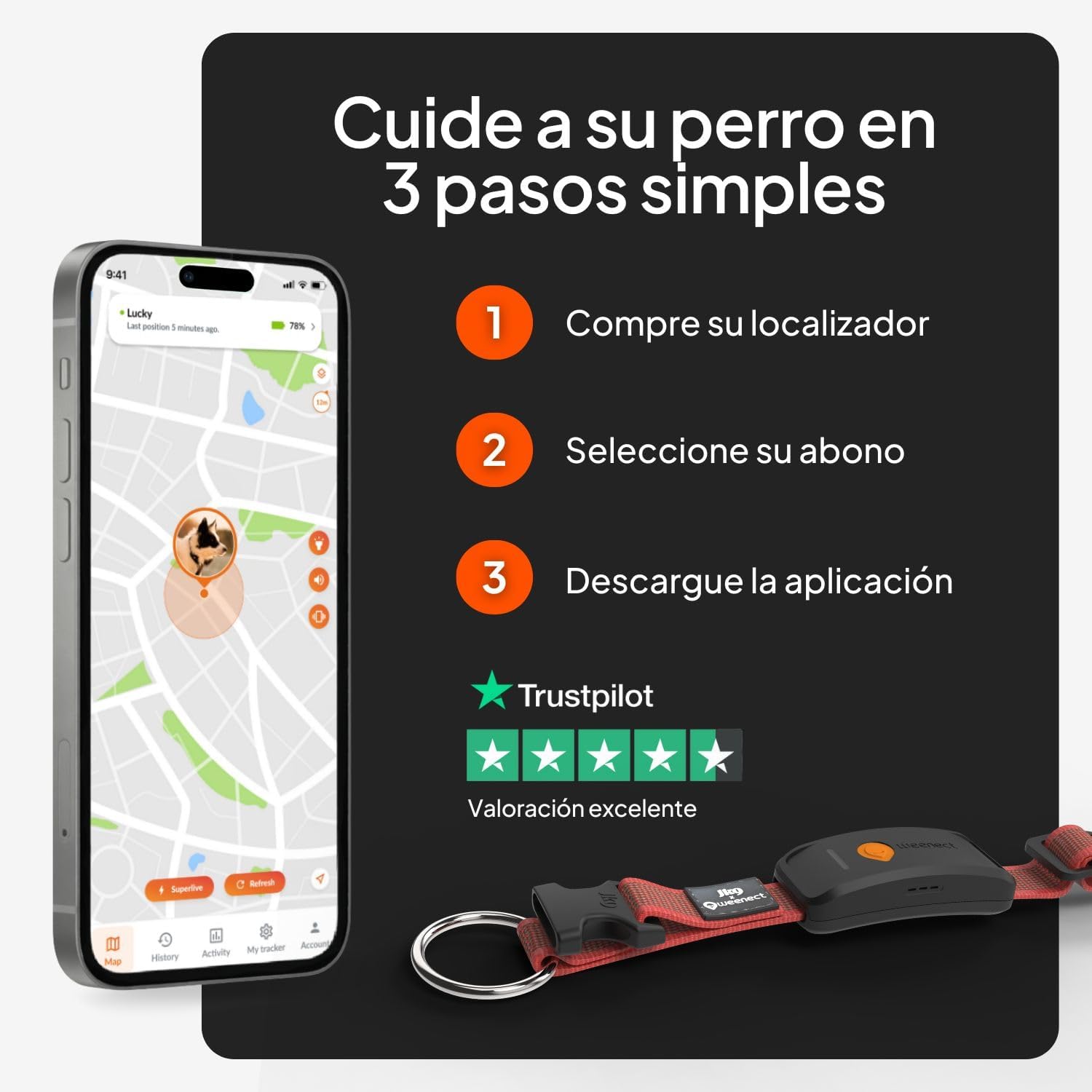 Imagen de Weenect Dog XT - Nuevo Collar GPS para Perros | Antena XL | Impermeable | Collar Rojo Ultra-Resistente Integrado Julius-K9 | Garantía de por Vida | Suscripción requerida