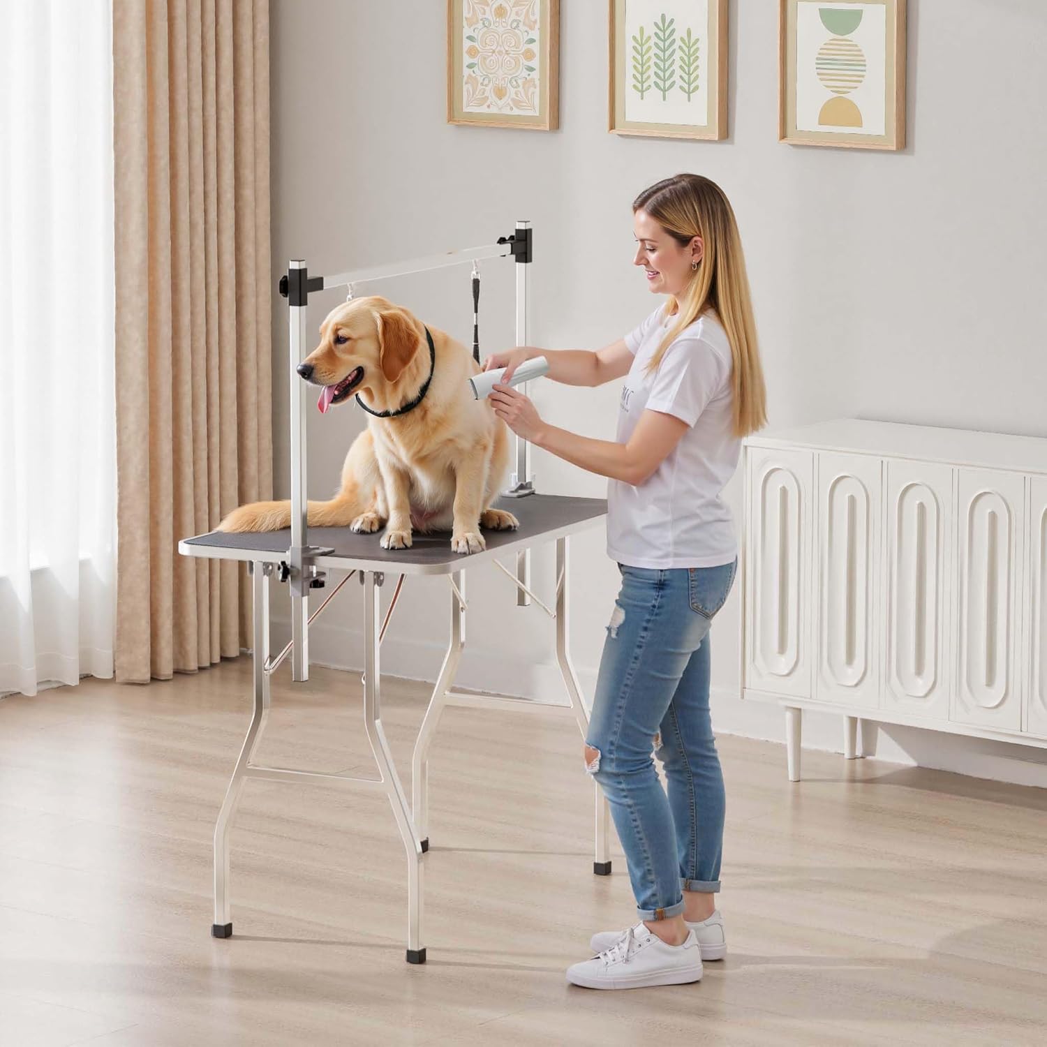 Imagen de WilTec Mesa para Corte Canina con 2 Lazos peluqueria Mascotas Perro Gato Tabla