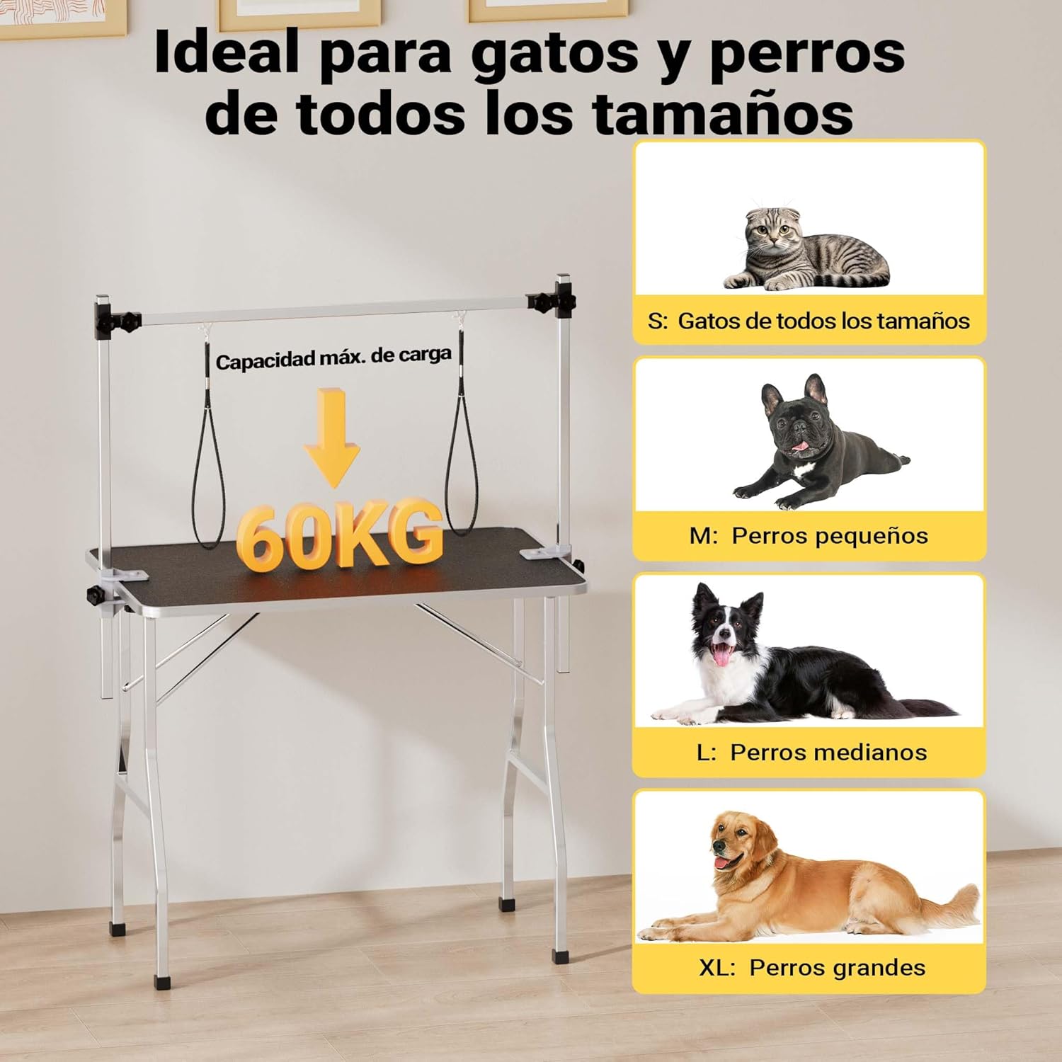 Imagen de WilTec Mesa para Corte Canina con 2 Lazos peluqueria Mascotas Perro Gato Tabla