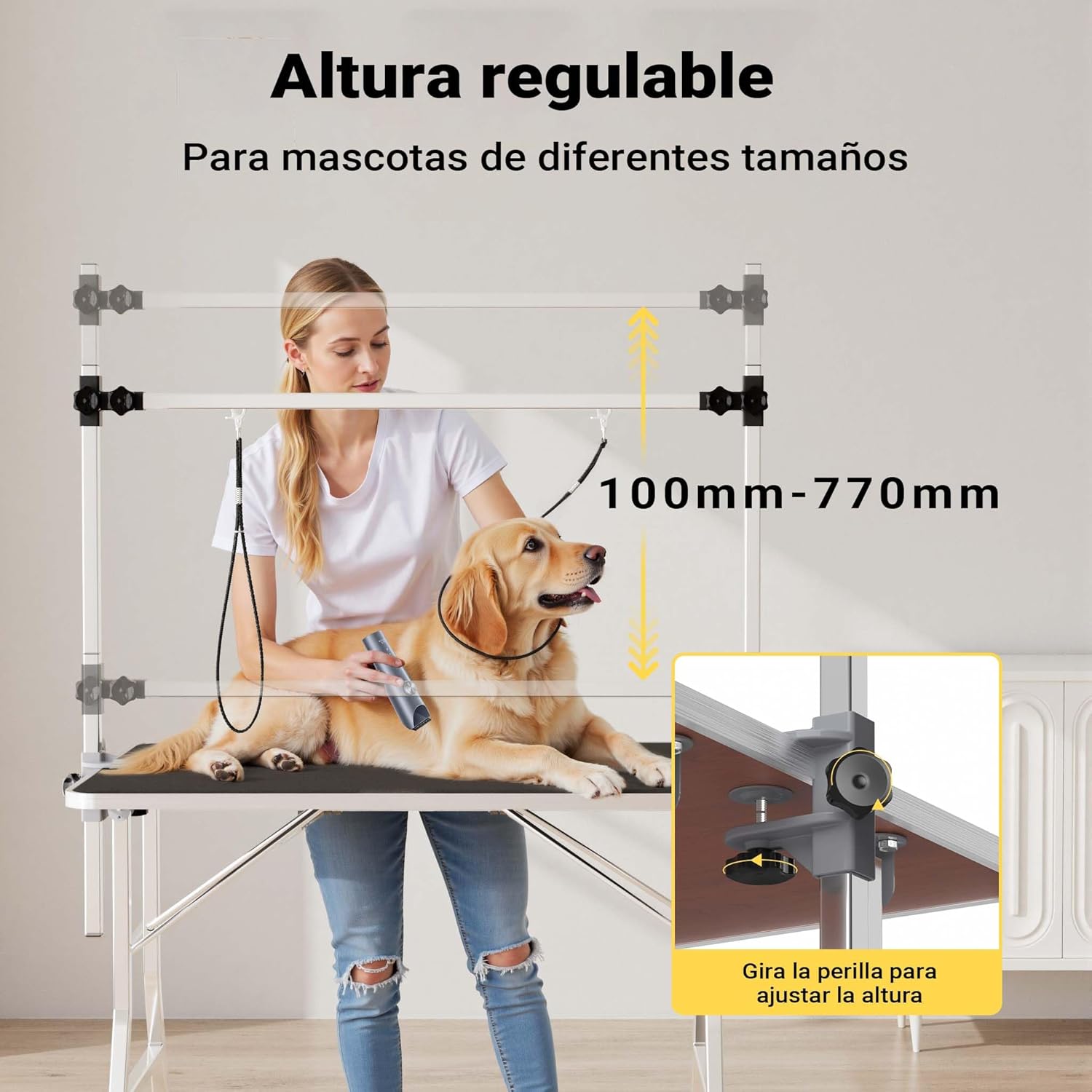Imagen de WilTec Mesa para Corte Canina con 2 Lazos peluqueria Mascotas Perro Gato Tabla