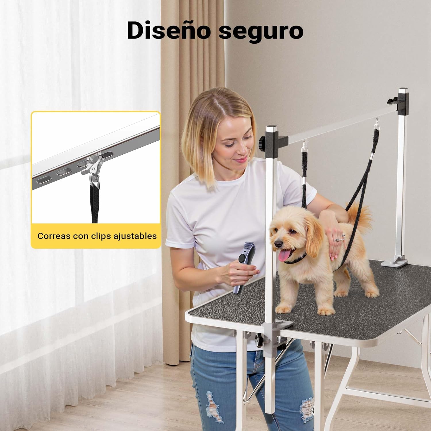 Imagen de WilTec Mesa para Corte Canina con 2 Lazos peluqueria Mascotas Perro Gato Tabla
