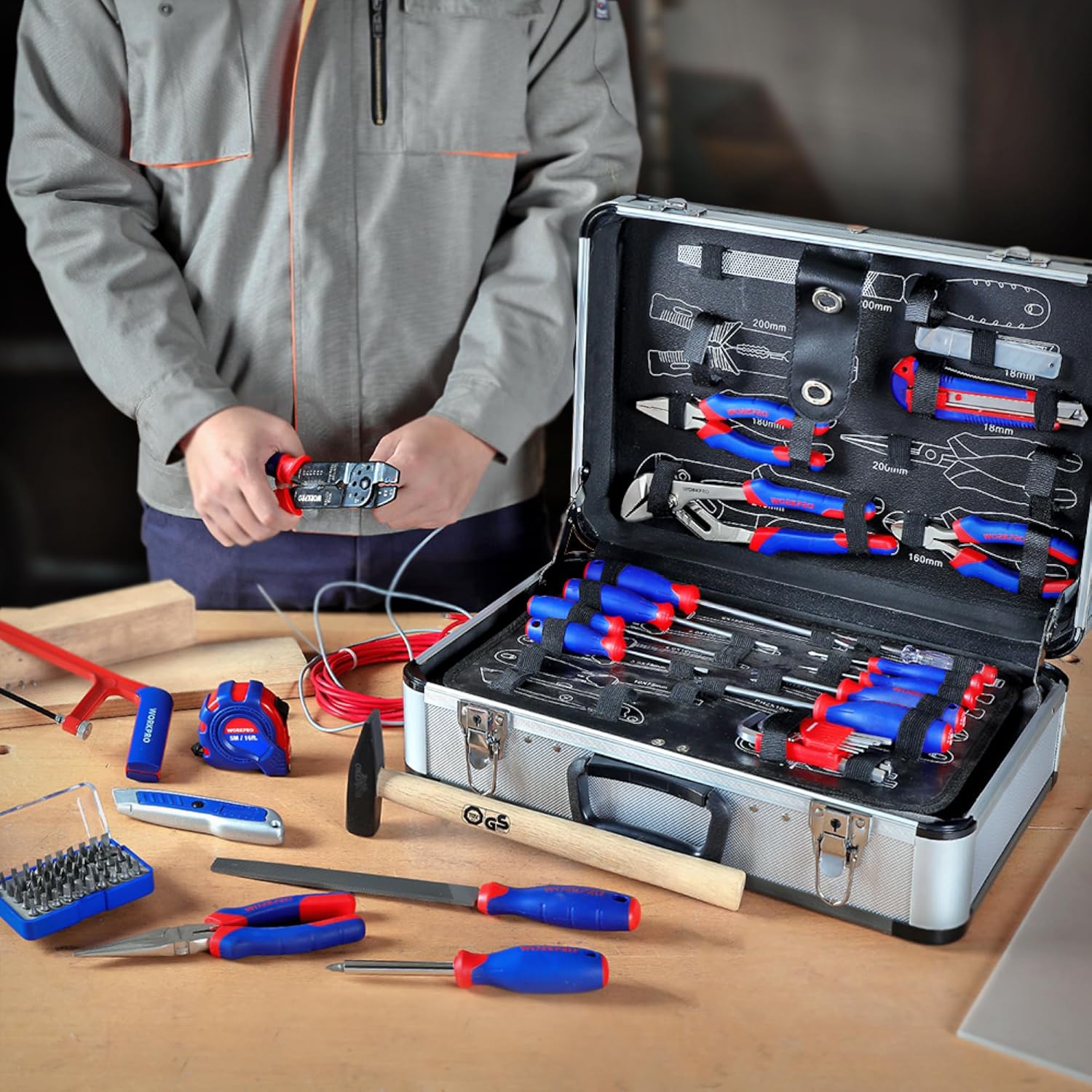 Imagen de WORKPRO 119 PC Maletín de Herramientas Completas, Caja Herramienta Metálica, Herramientas Universales, Kit Versátil Herramientas Portátil para Reparaciones Diarias, Perfecto Hogar y Oficina