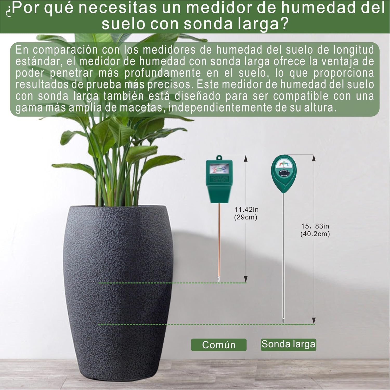 Imagen de XLUX Medidor de Humedad de Suelo de Uso Profundo, Sensor indicador de Monitor de Agua, higrómetro para Plantas Grandes de Interior y Exterior, Flores, jardinería, Agricultura