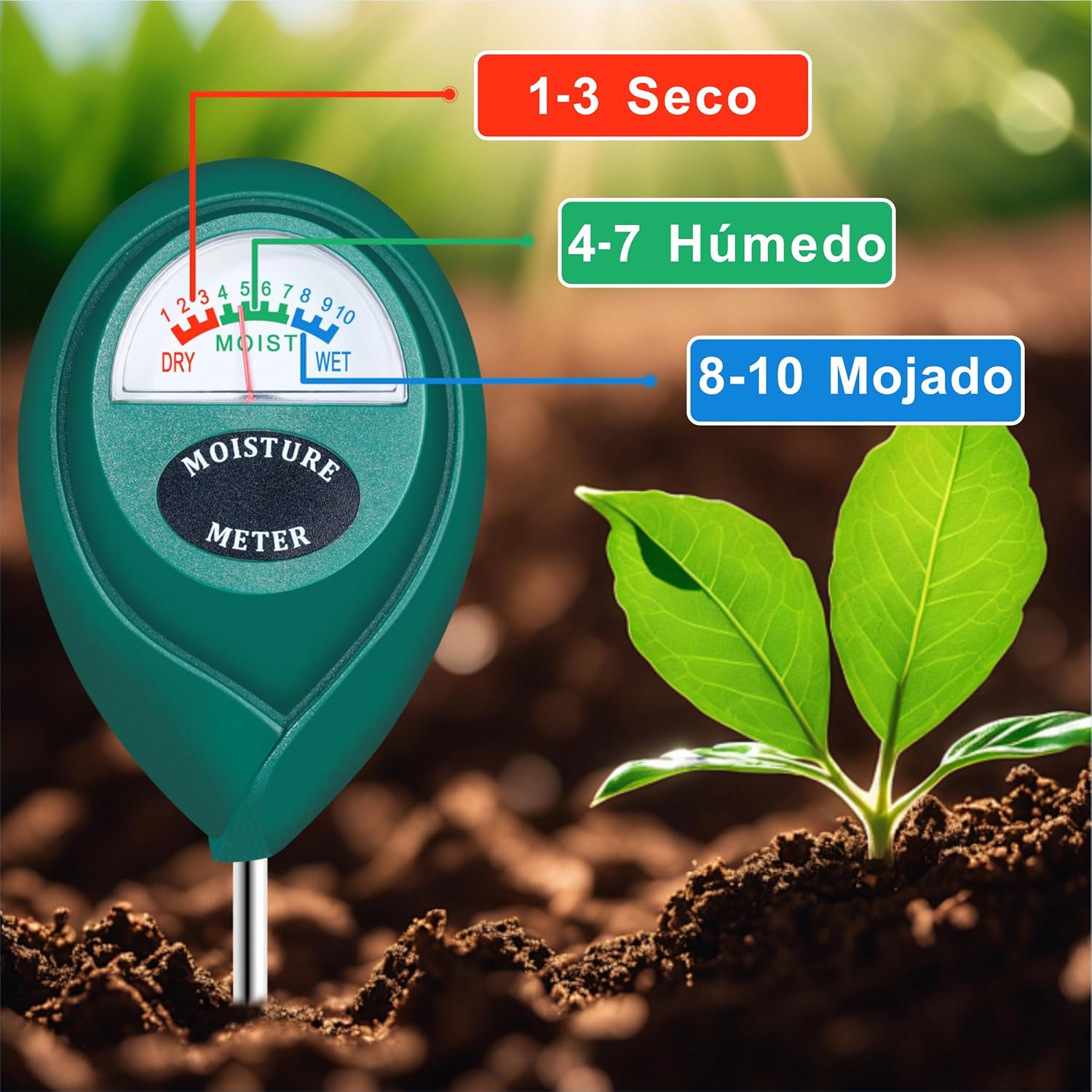Imagen de XLUX Medidor de Humedad de Suelo de Uso Profundo, Sensor indicador de Monitor de Agua, higrómetro para Plantas Grandes de Interior y Exterior, Flores, jardinería, Agricultura