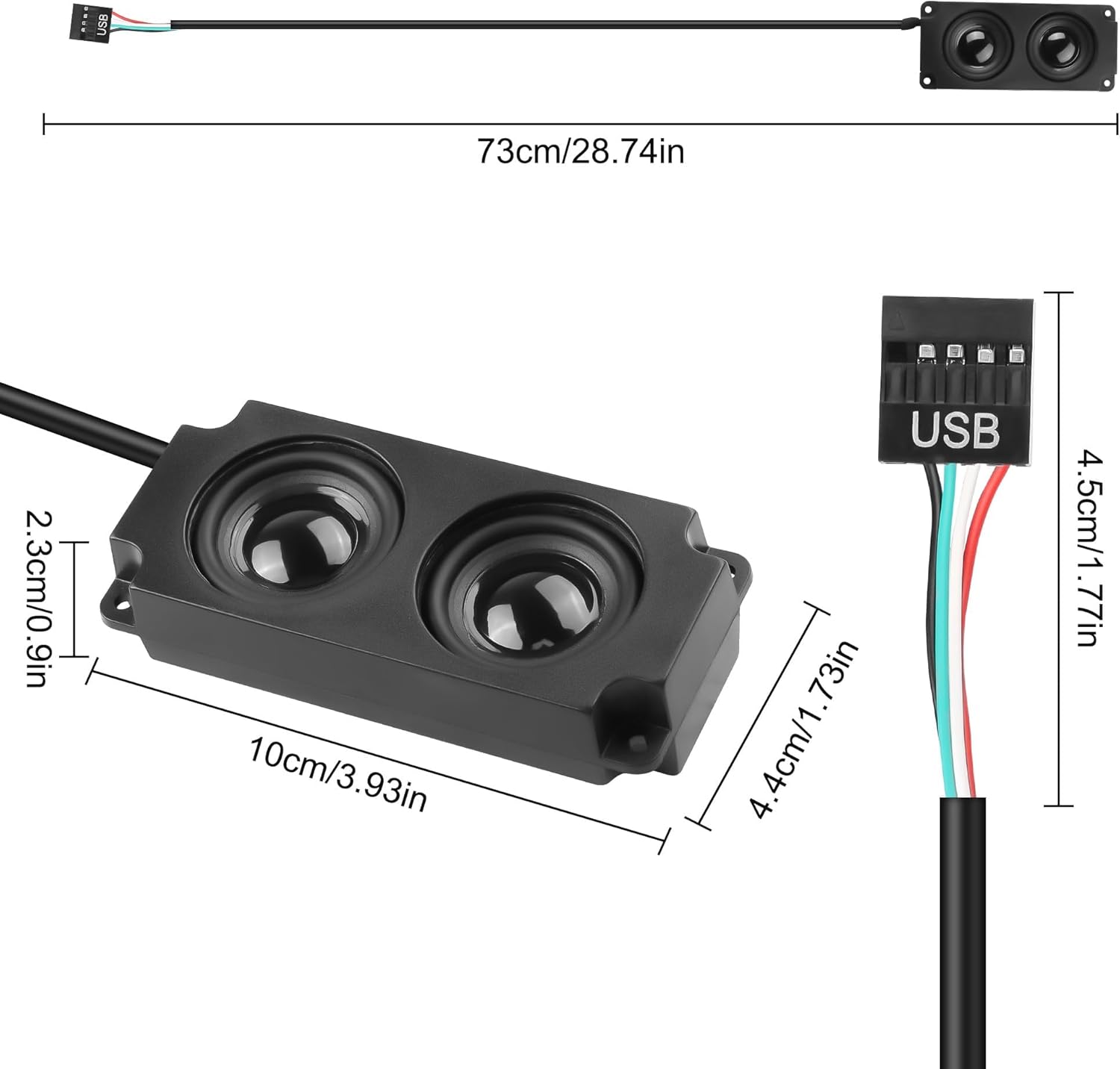 Imagen de XMSJSIY Altavoz interno para placa base, USB, PC, 9 pines, para caja de escritorio, audio estéreo, altavoz oculto, pequeño tipo DIY - 0,6 m / 1,9 pies, 1 par