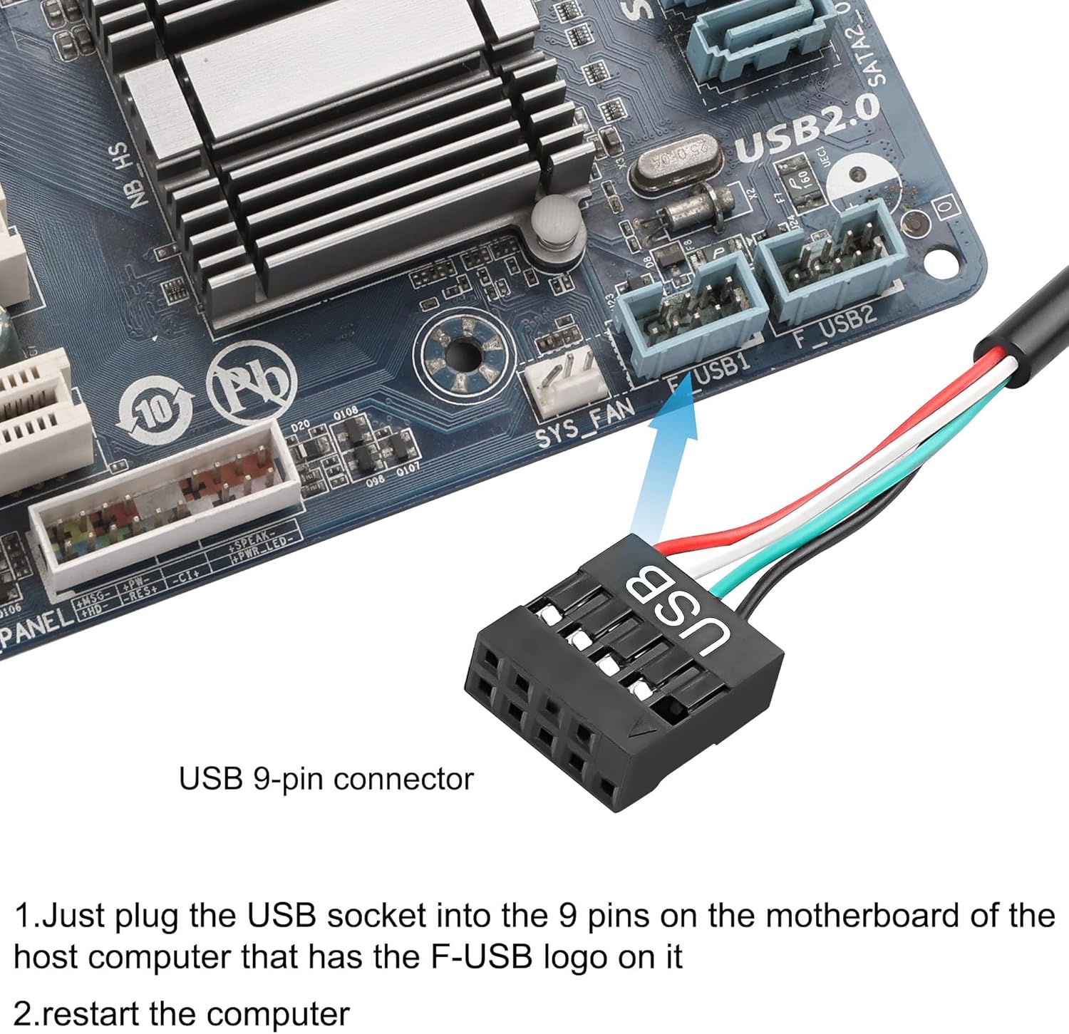 Imagen de XMSJSIY Altavoz interno para placa base, USB, PC, 9 pines, para caja de escritorio, audio estéreo, altavoz oculto, pequeño tipo DIY - 0,6 m / 1,9 pies, 1 par