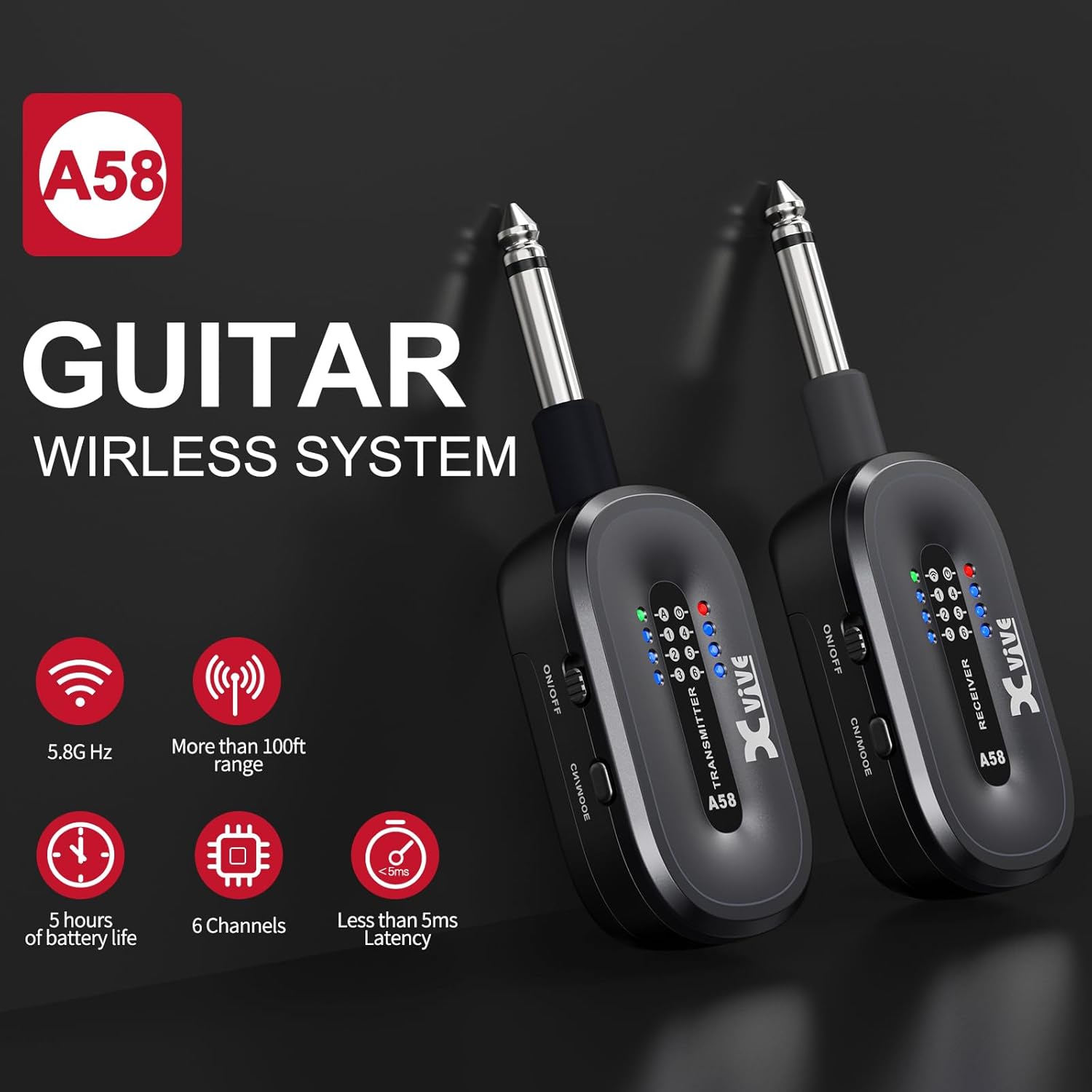 Imagen de Xvive A58 - Sistema de Guitarra Inalámbrico de 5,8 G con Funda de Transporte