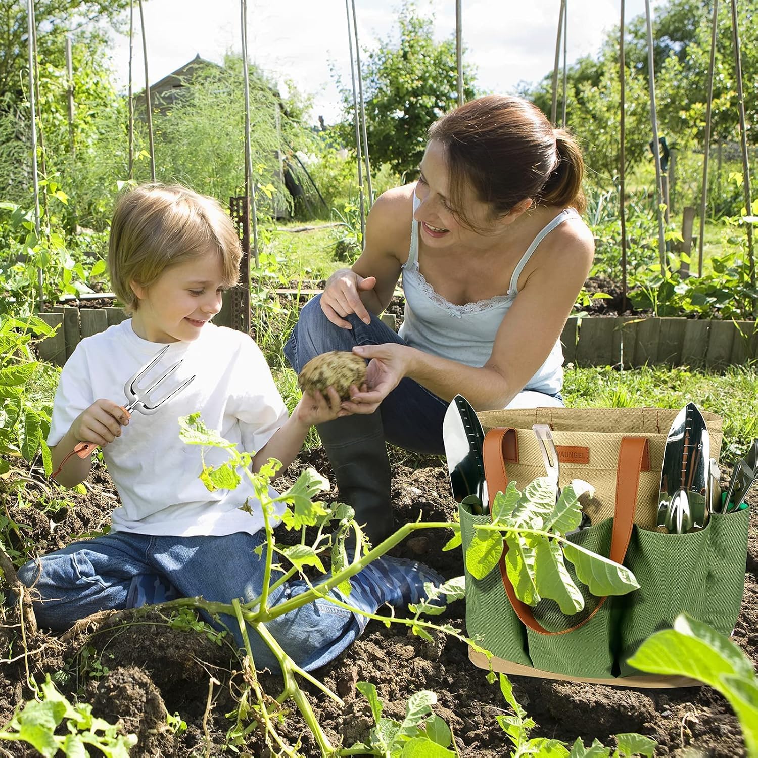Imagen de YAUNGEL Juego de Herramientas de jardinería, 10 Piezas de Acero Inoxidable de Uso Pesado con Mango de Madera Antideslizante - Regalos para Mujeres y Hombres, Verde