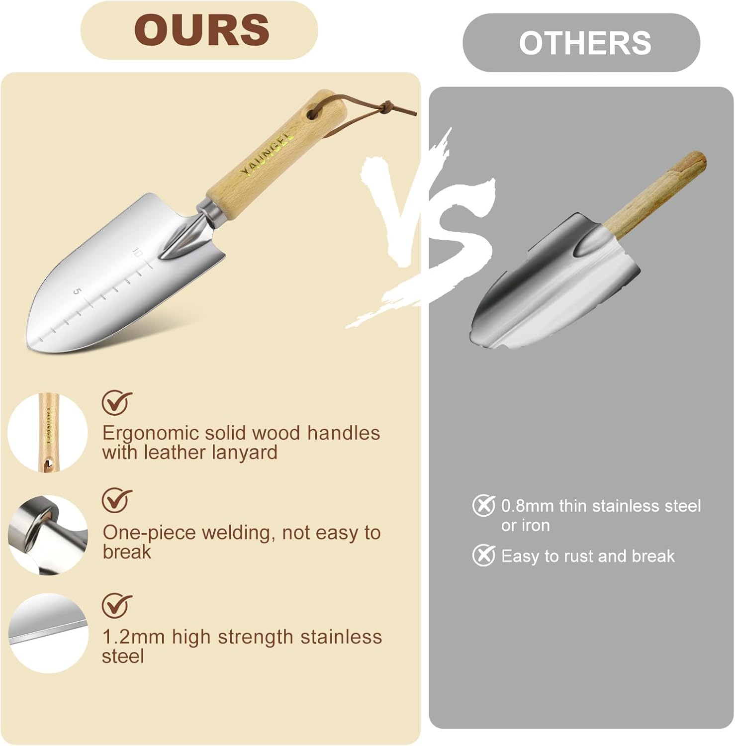 Imagen de YAUNGEL Juego de Herramientas de jardinería, 10 Piezas de Acero Inoxidable de Uso Pesado con Mango de Madera Antideslizante - Regalos para Mujeres y Hombres, Verde