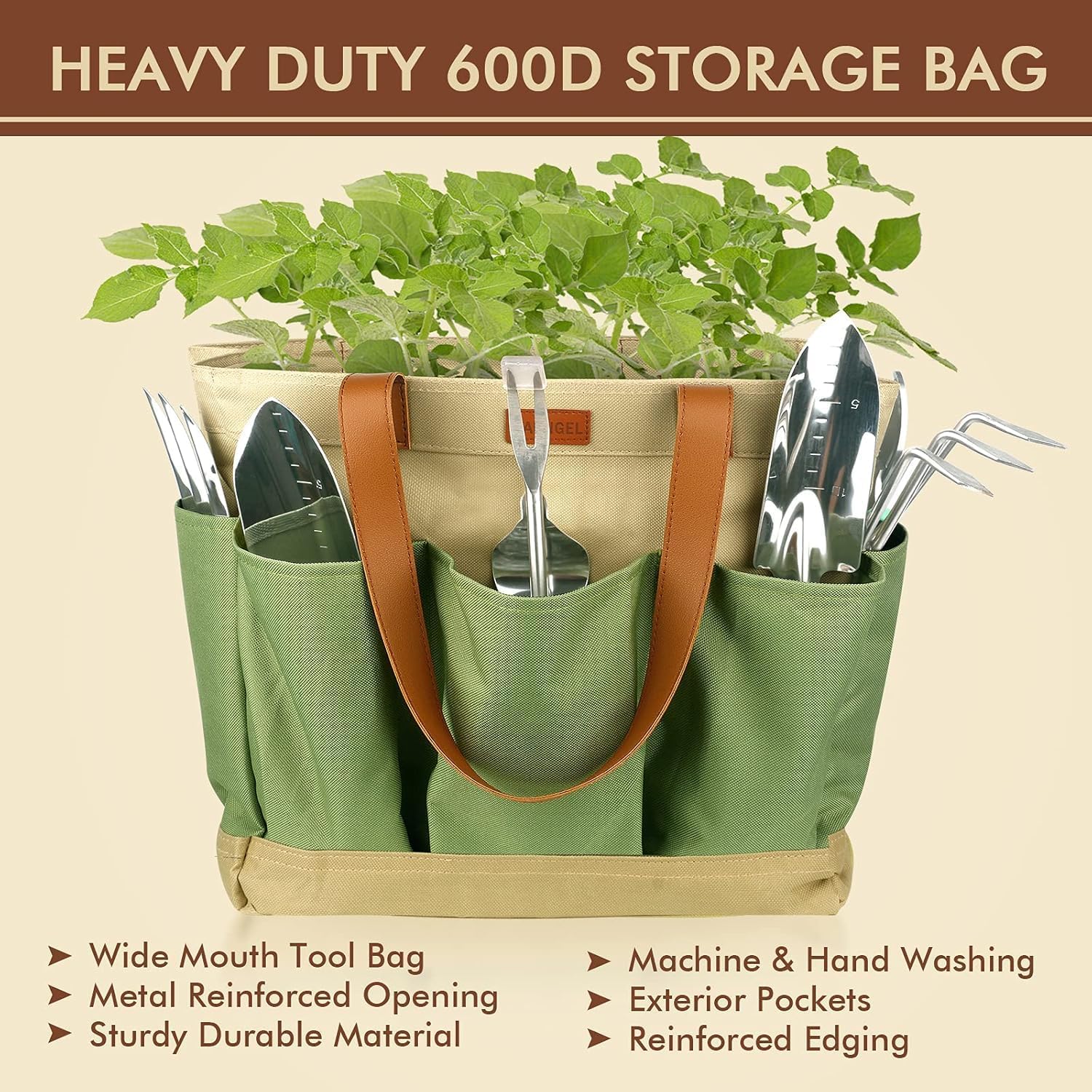 Imagen de YAUNGEL Juego de Herramientas de jardinería, 10 Piezas de Acero Inoxidable de Uso Pesado con Mango de Madera Antideslizante - Regalos para Mujeres y Hombres, Verde